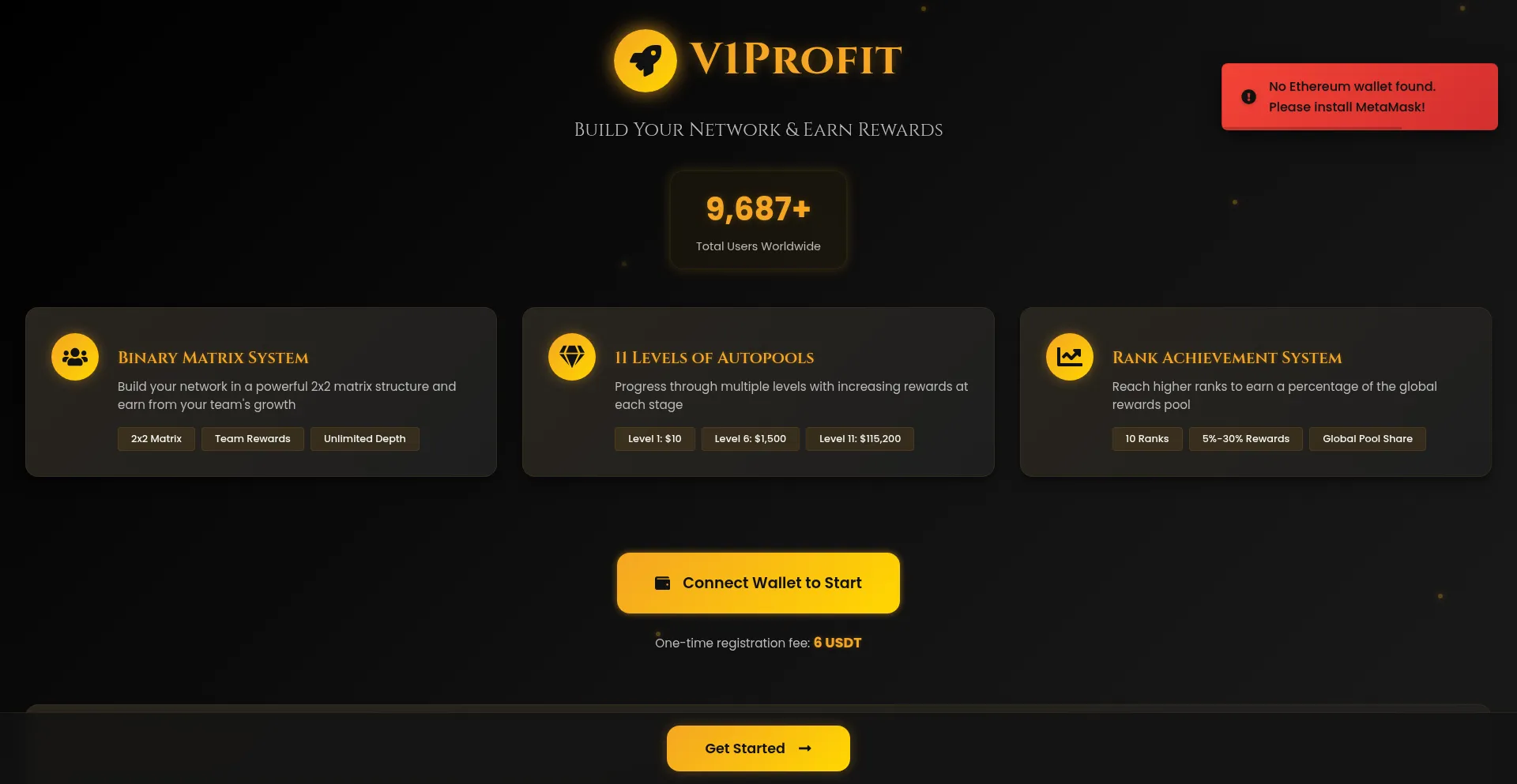 Website screenshot of V1profit.club