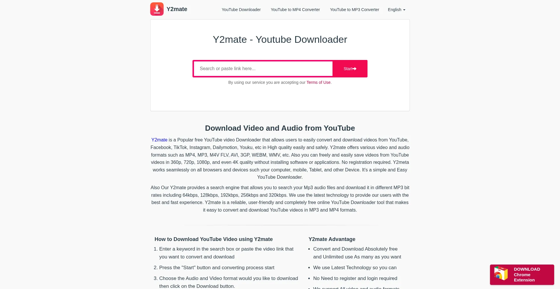 Website screenshot of V2.www-y2mate.com