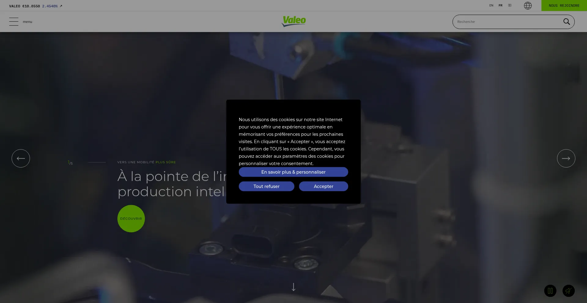 Website screenshot of Valeo.fr