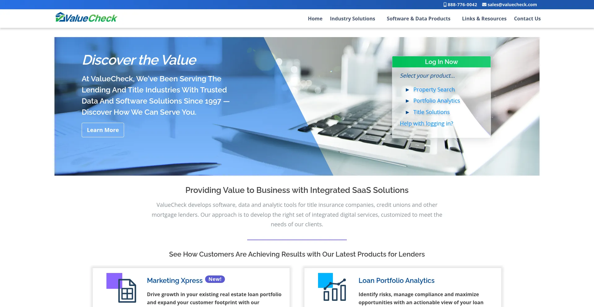 Website screenshot of Valuecheck.com