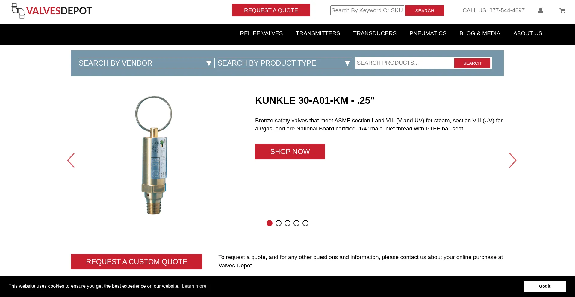Website screenshot of Valvesdepot.com