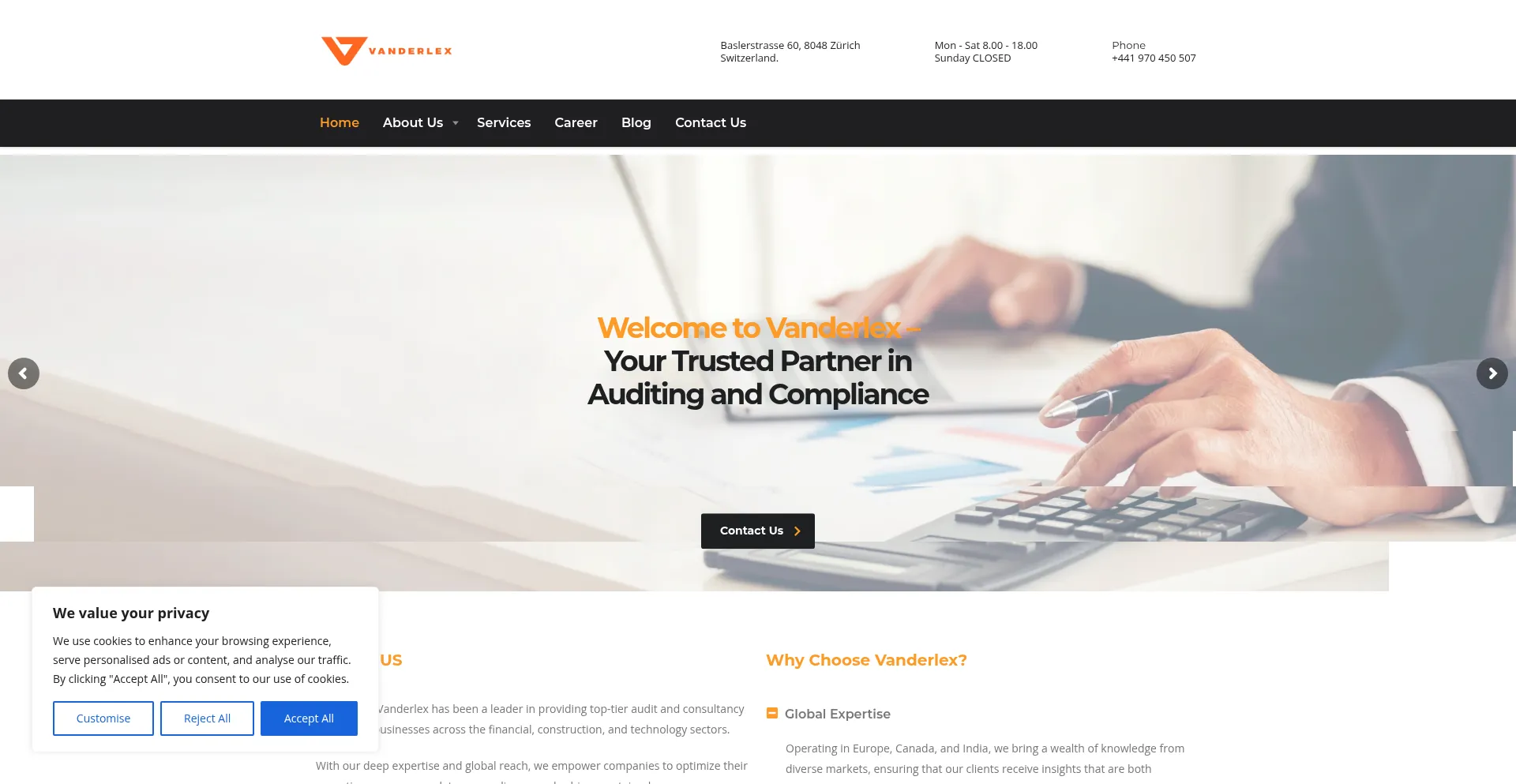 Website screenshot of Vanderlex.com