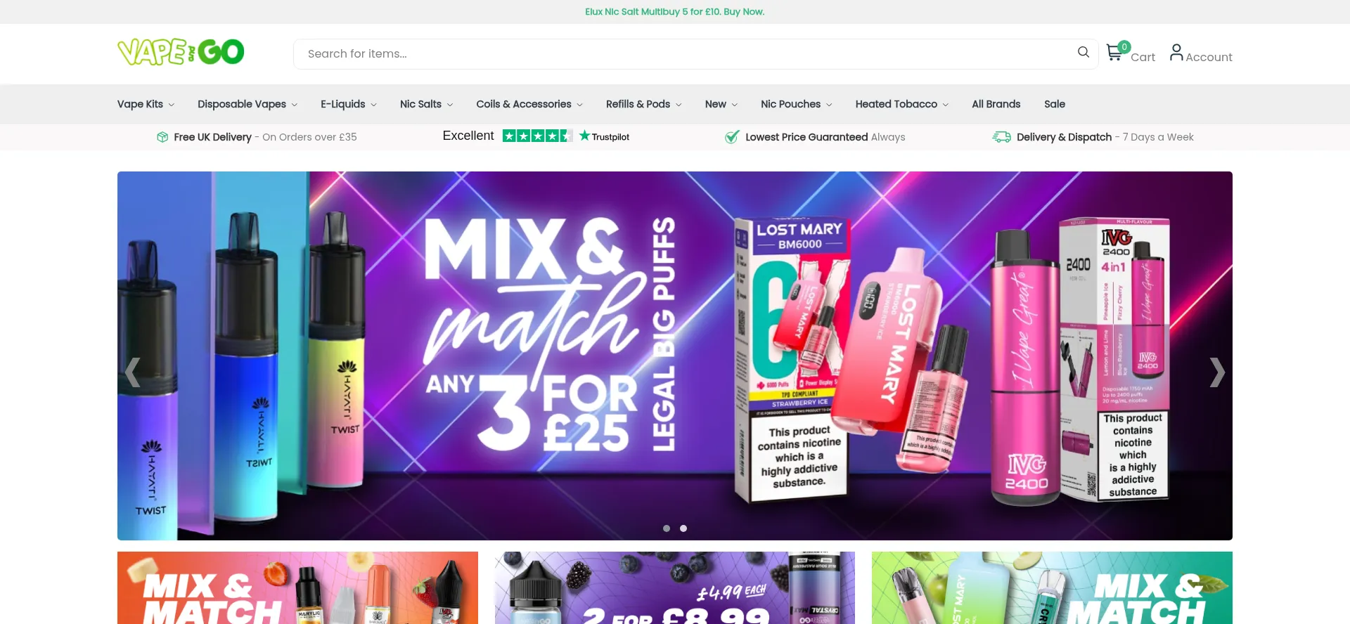 Website screenshot of Vapeandgo.co.uk
