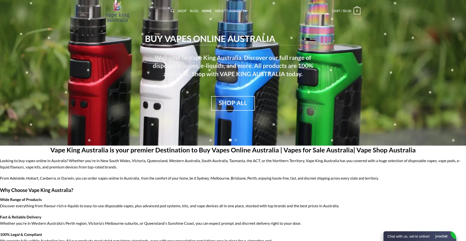 Website screenshot of Vapekingaustralia.com.au