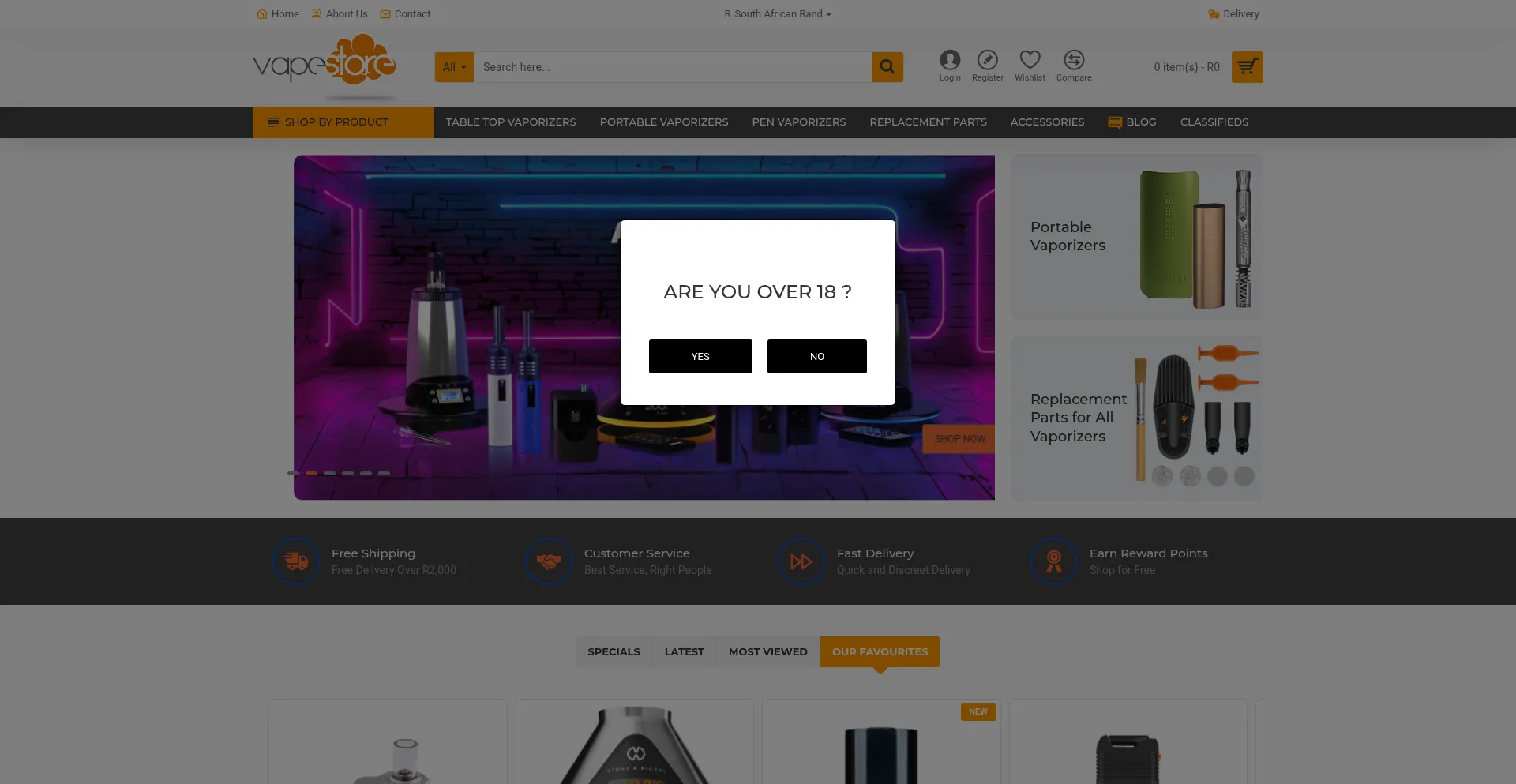 Website screenshot of Vapestore.co.za