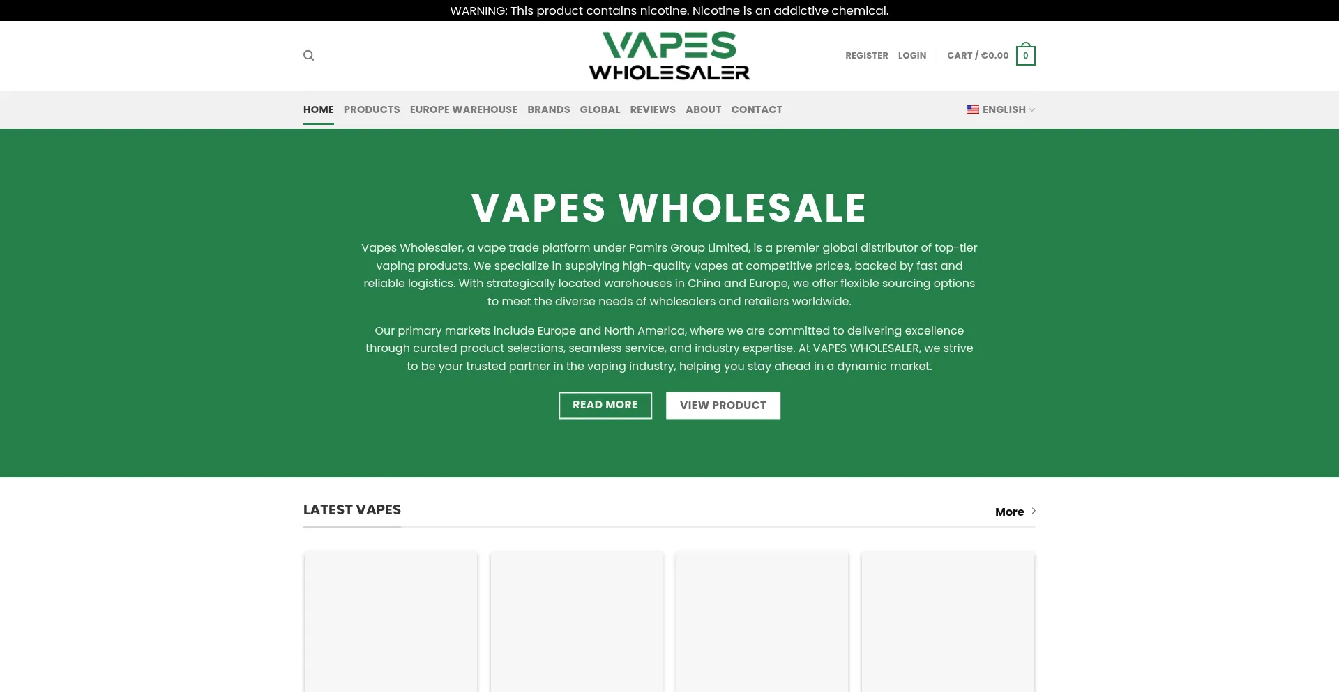 Website screenshot of Vapeswholesaler.com