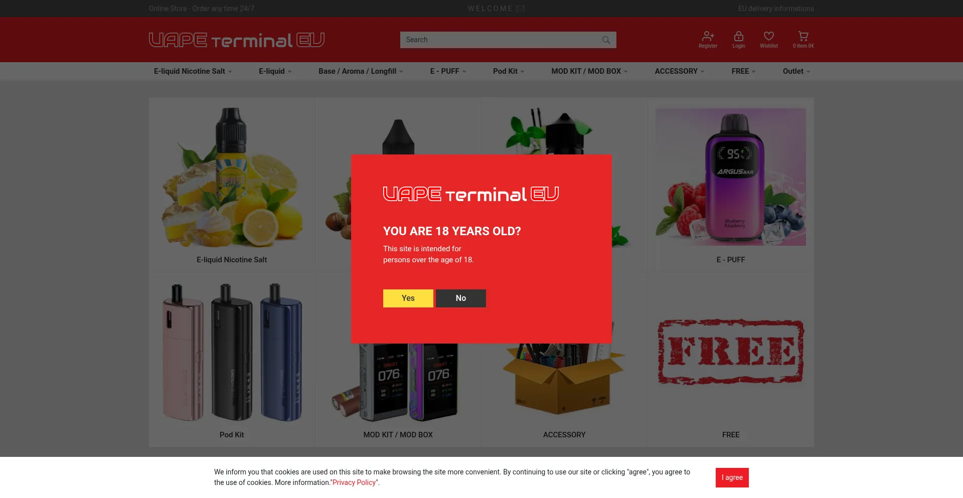 Website screenshot of Vapeterminal.eu