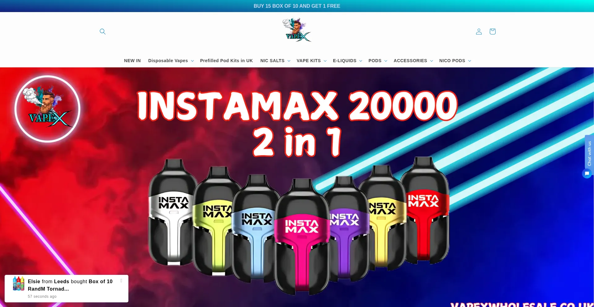 Website screenshot of Vapexwholesale.co.uk
