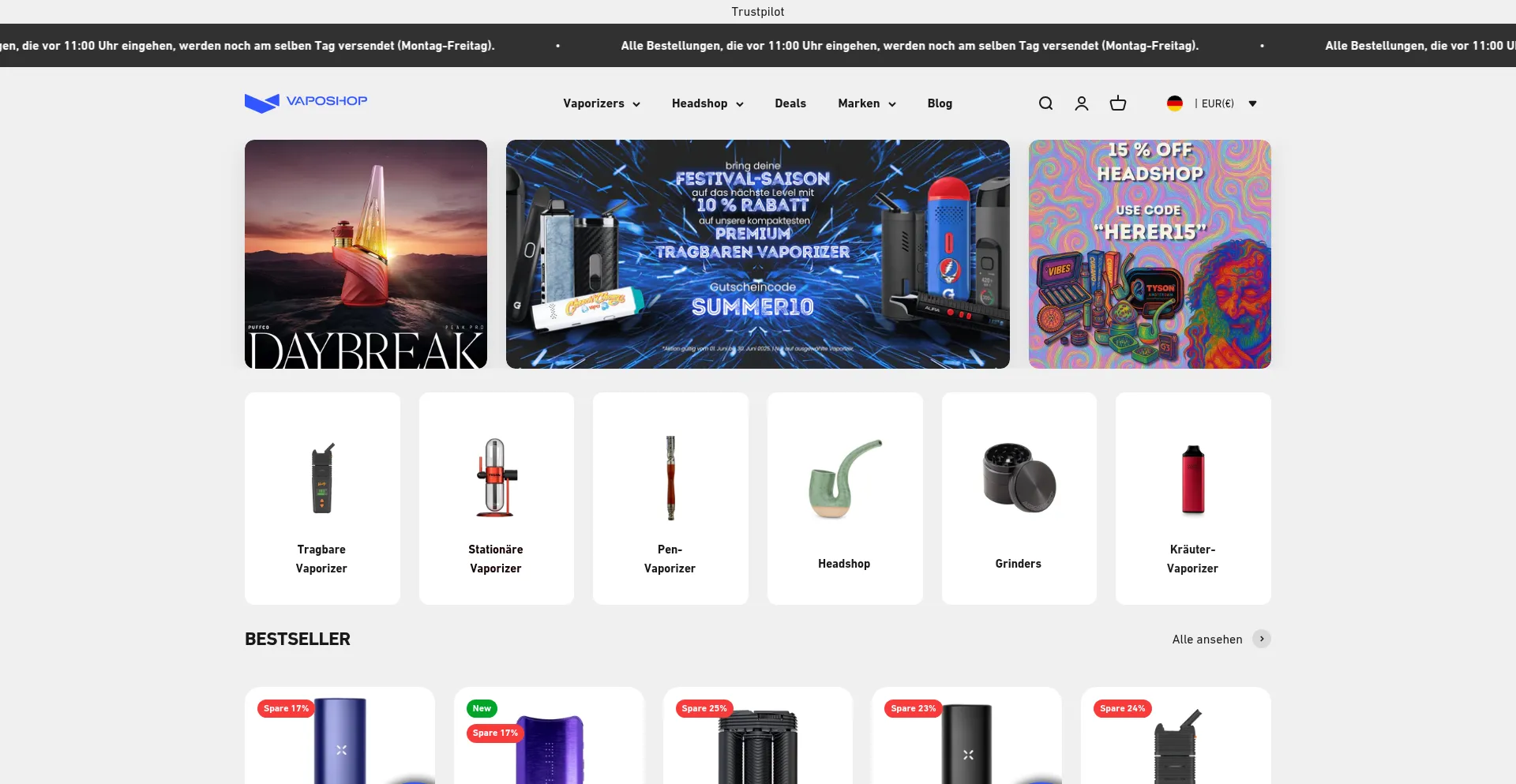 Website screenshot of Vaposhop.de