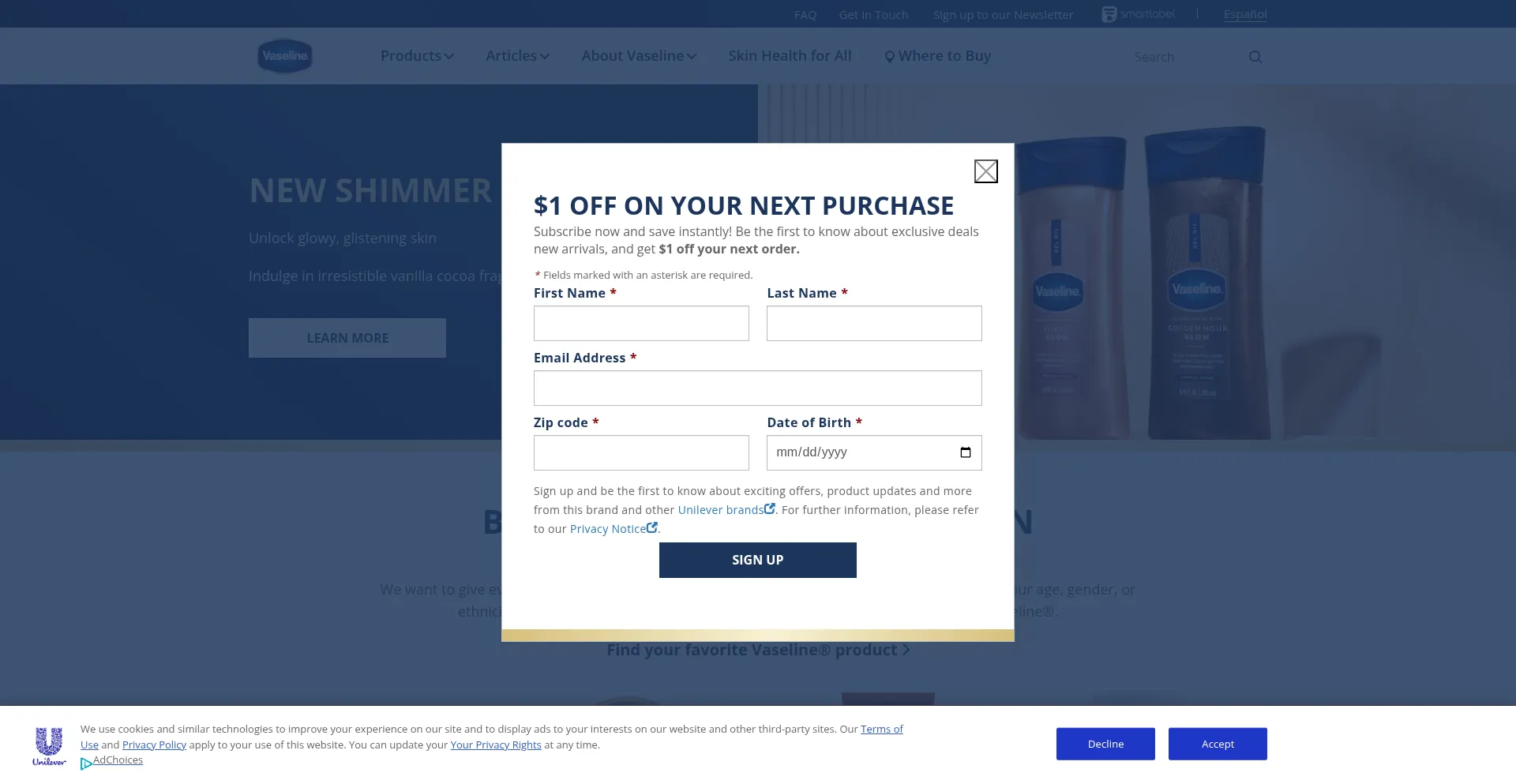 Vaseline.com Screenshot