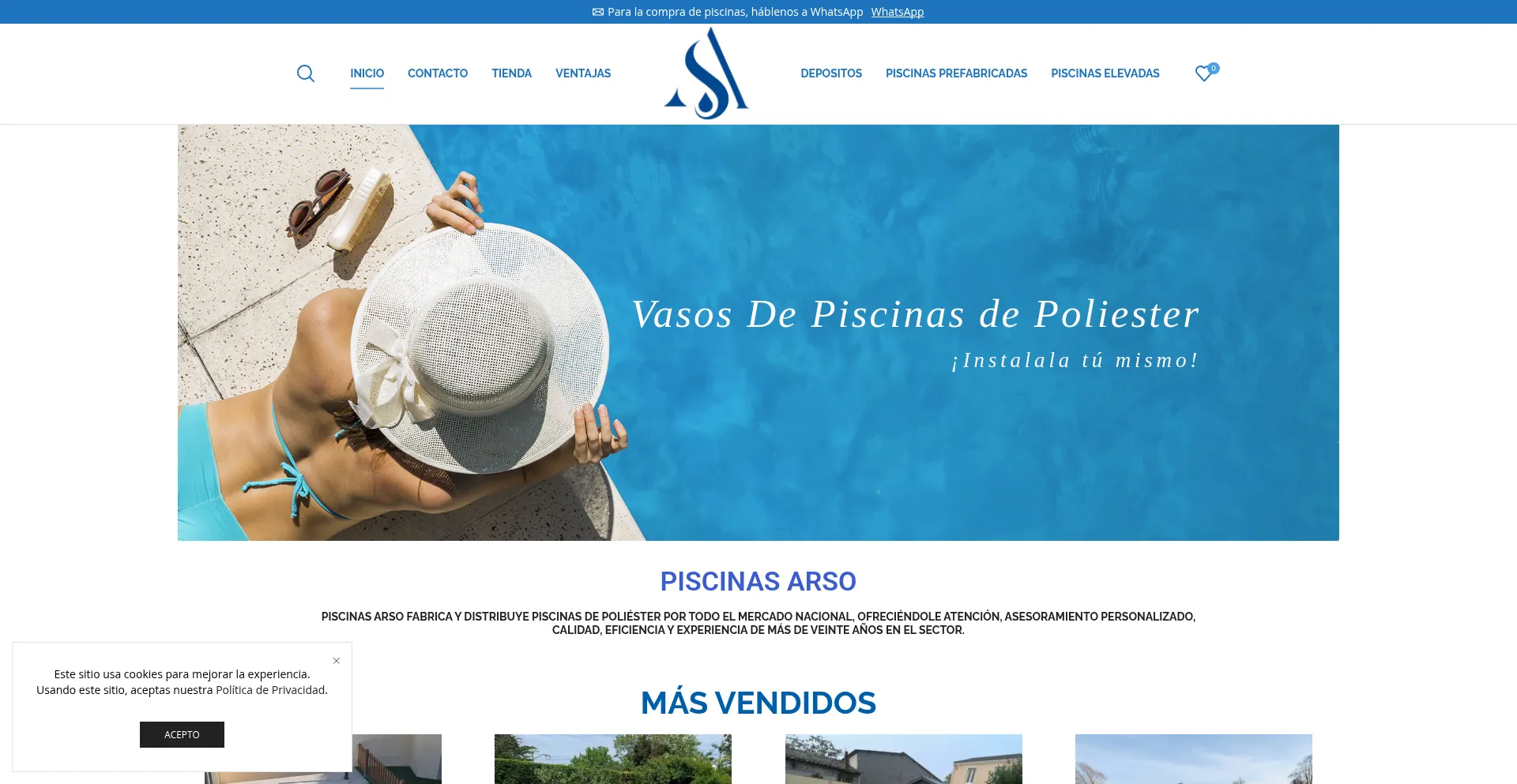 Website screenshot of Vasosdepiscinas.com