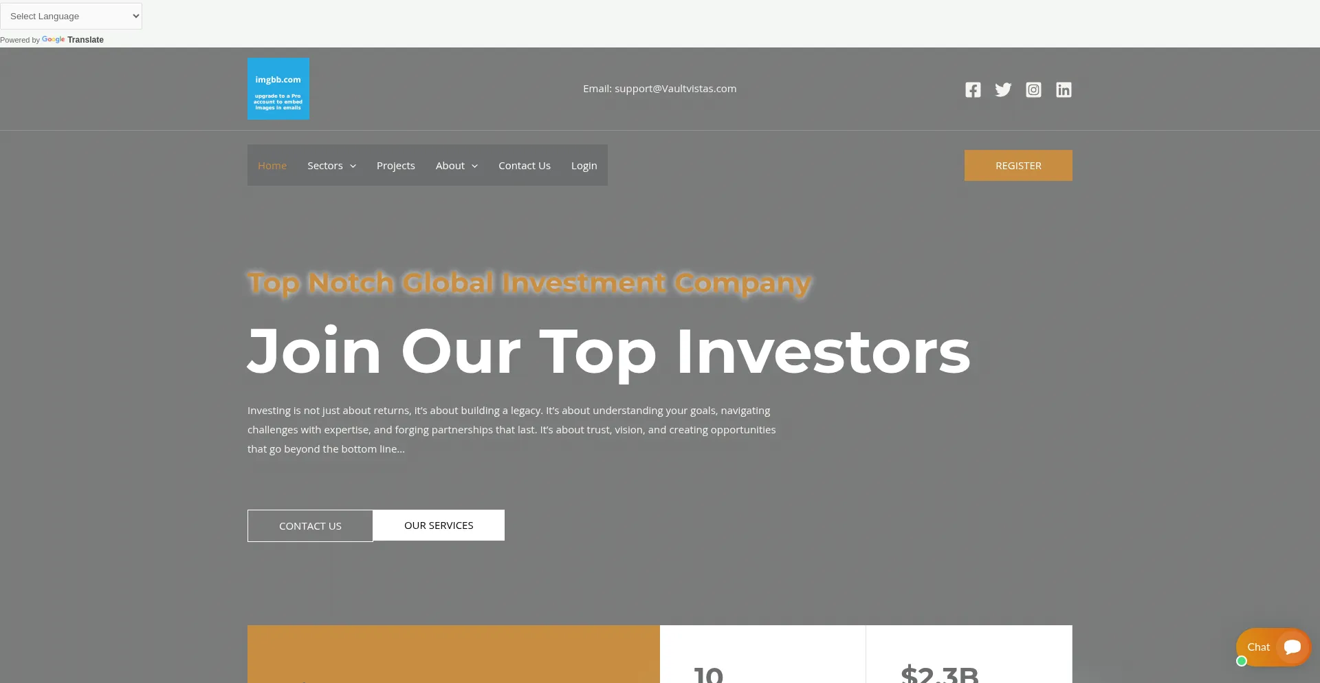 Website screenshot of Vaultvistas.com