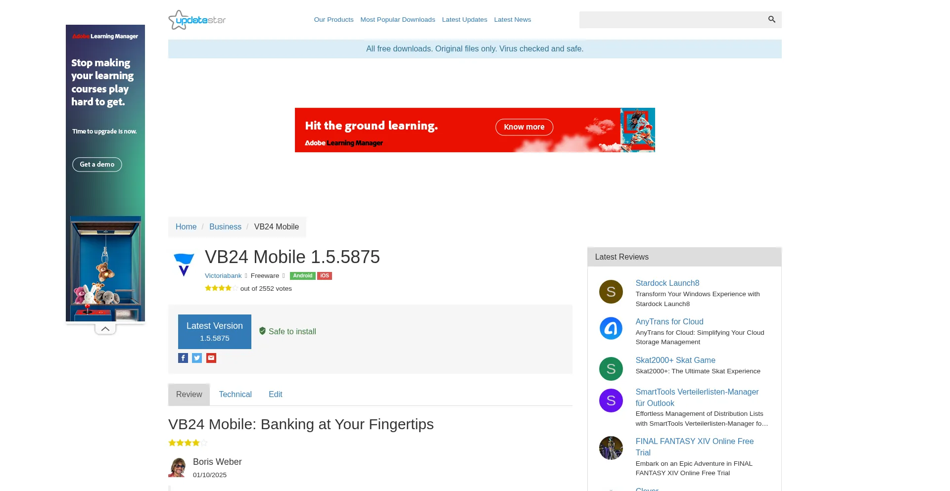 Website screenshot of Vb24-mobile.updatestar.com