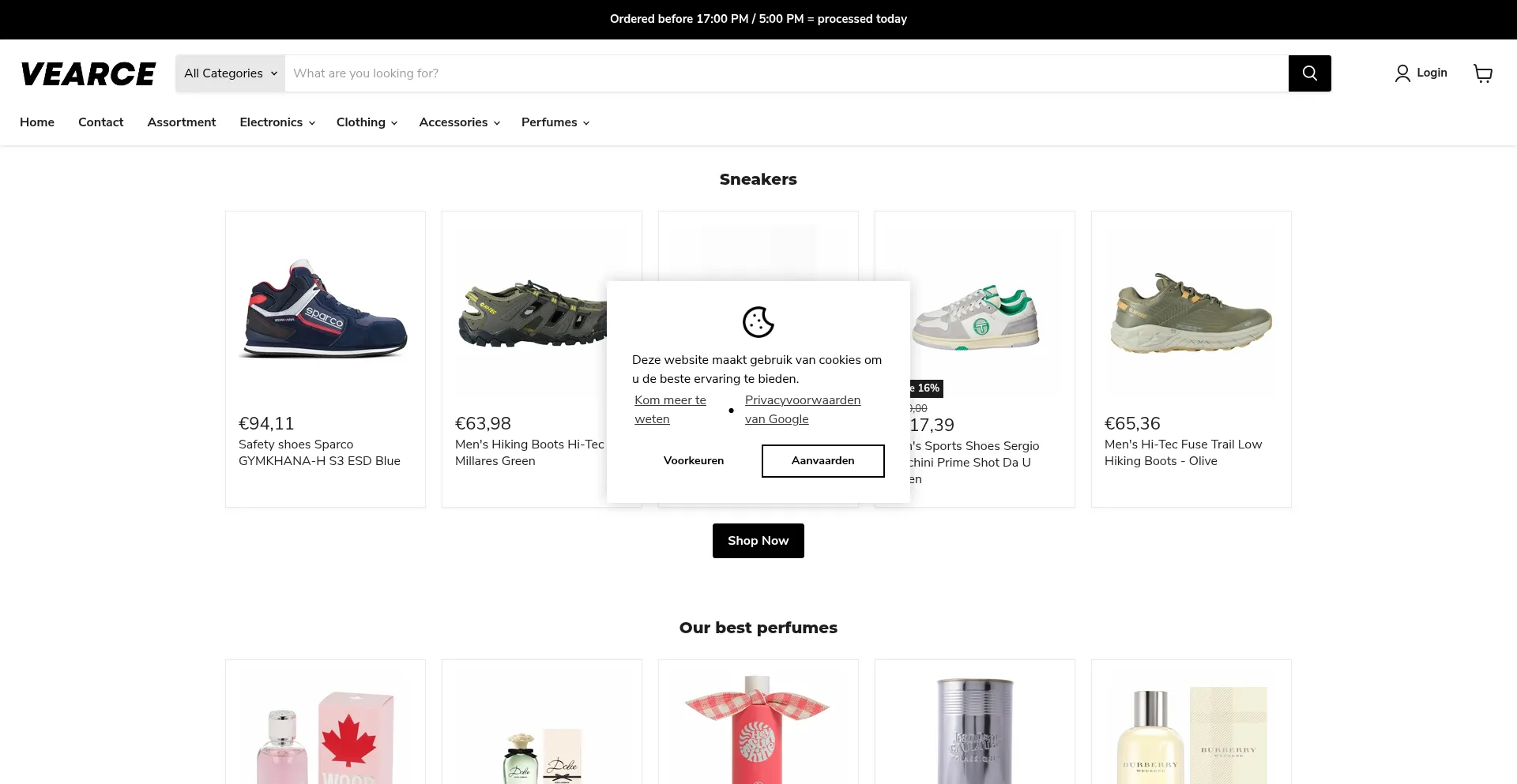 Website screenshot of Vearce.com