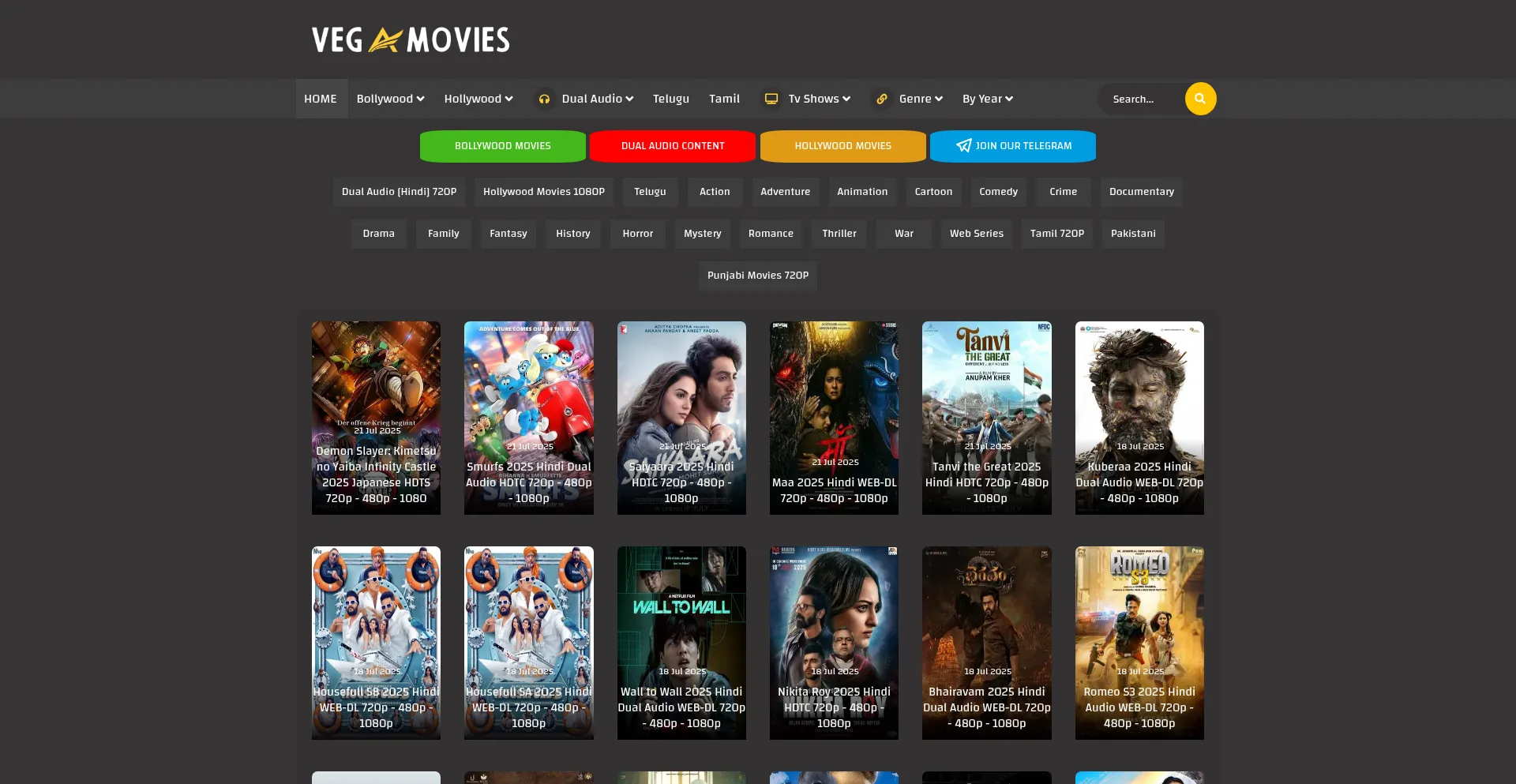 Website screenshot of Vegamovies.tc