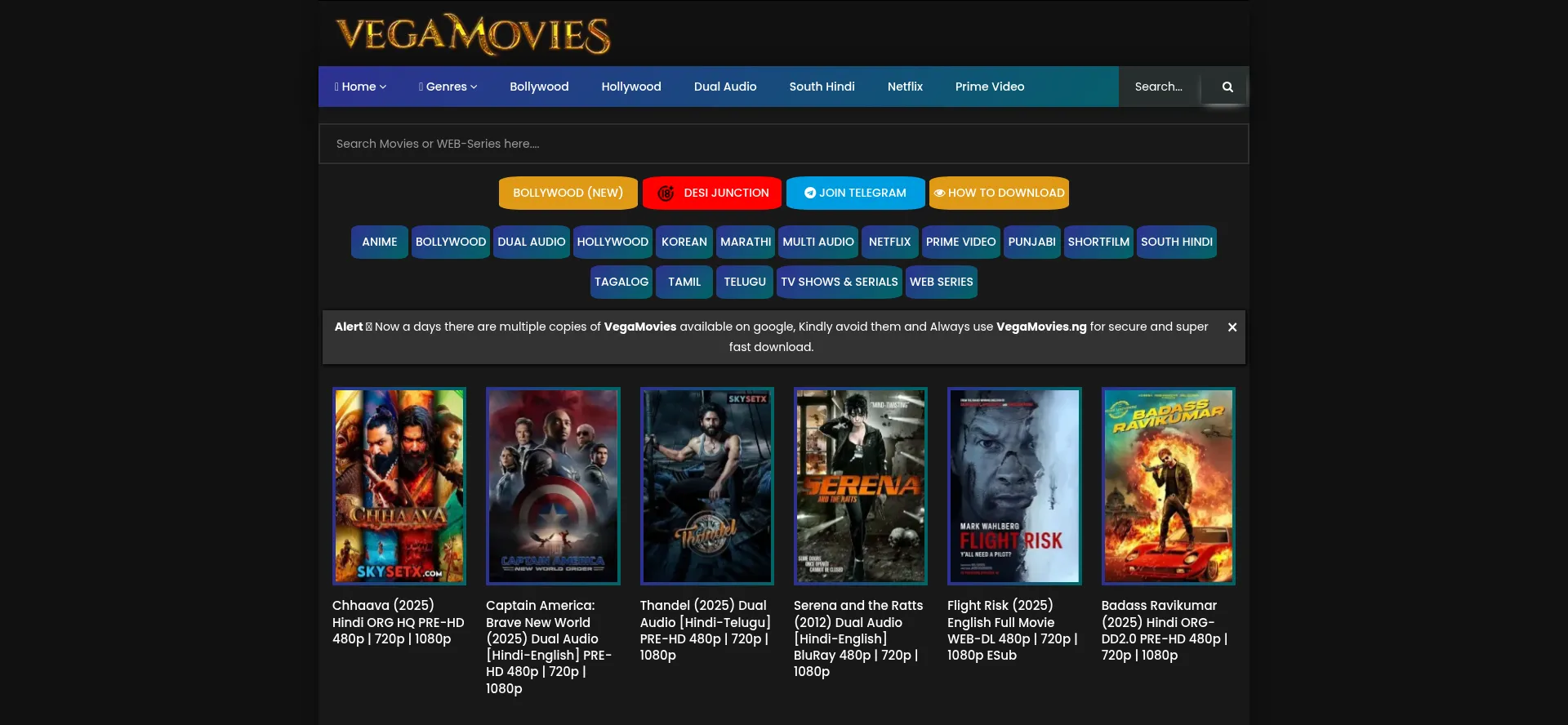 Website screenshot of Vegamoviese.nl