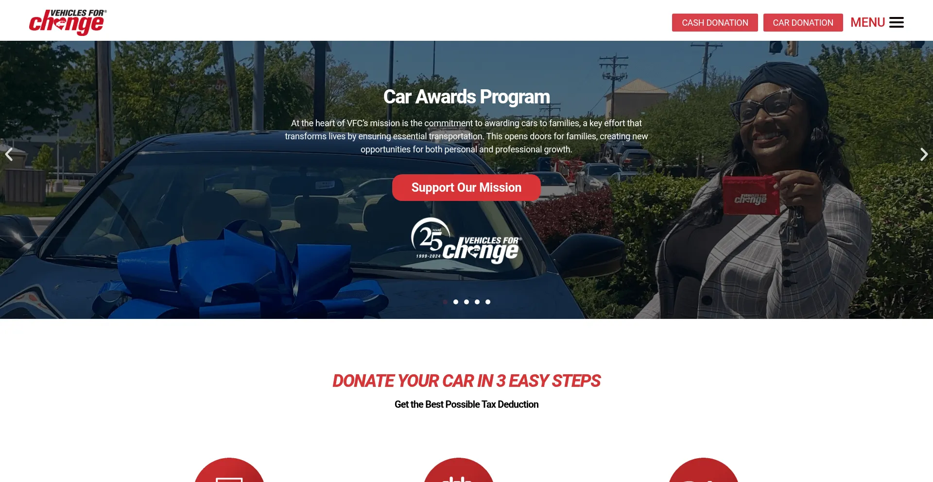Website screenshot of Vehiclesforchange.org