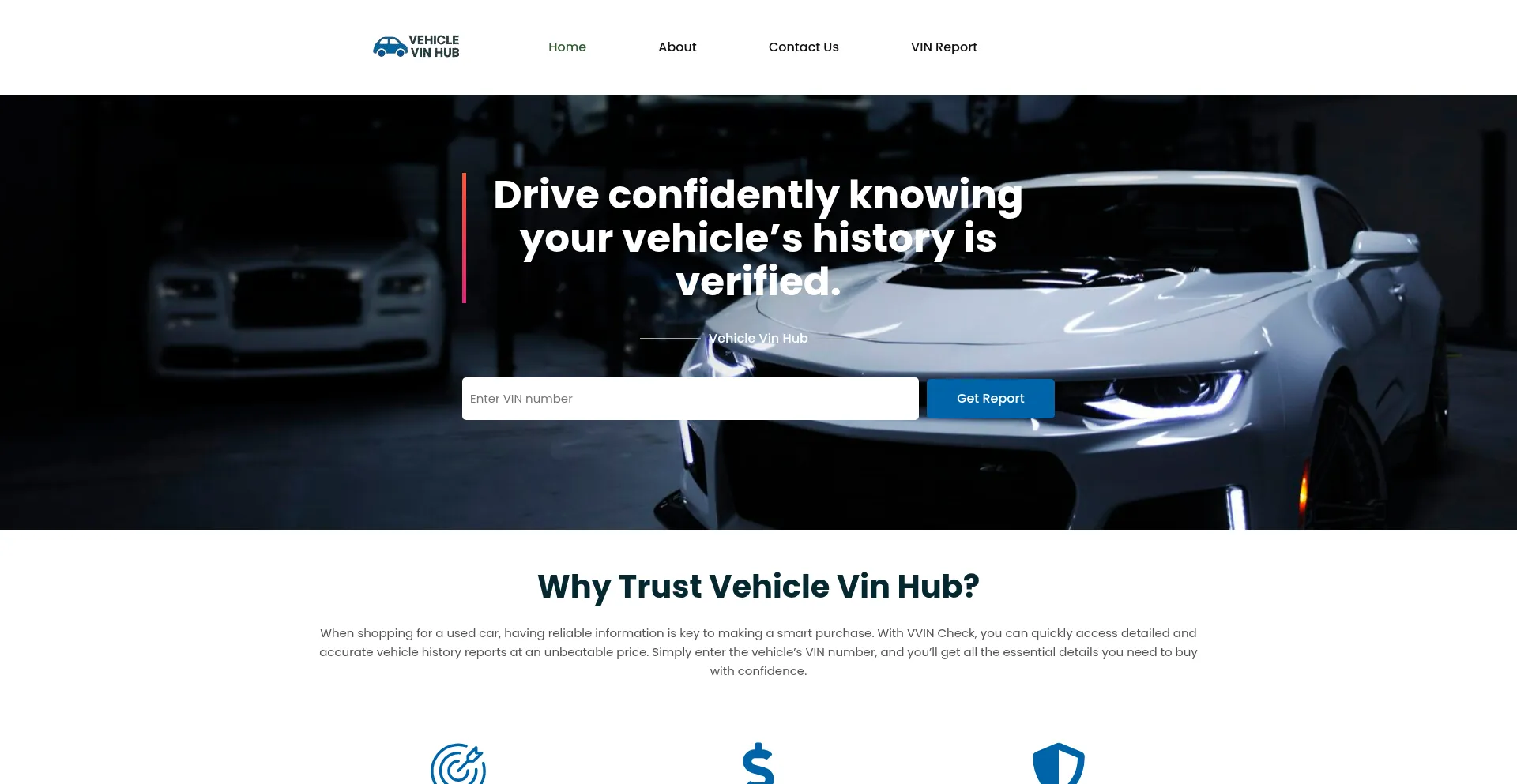 Website screenshot of Vehiclevinhub.com