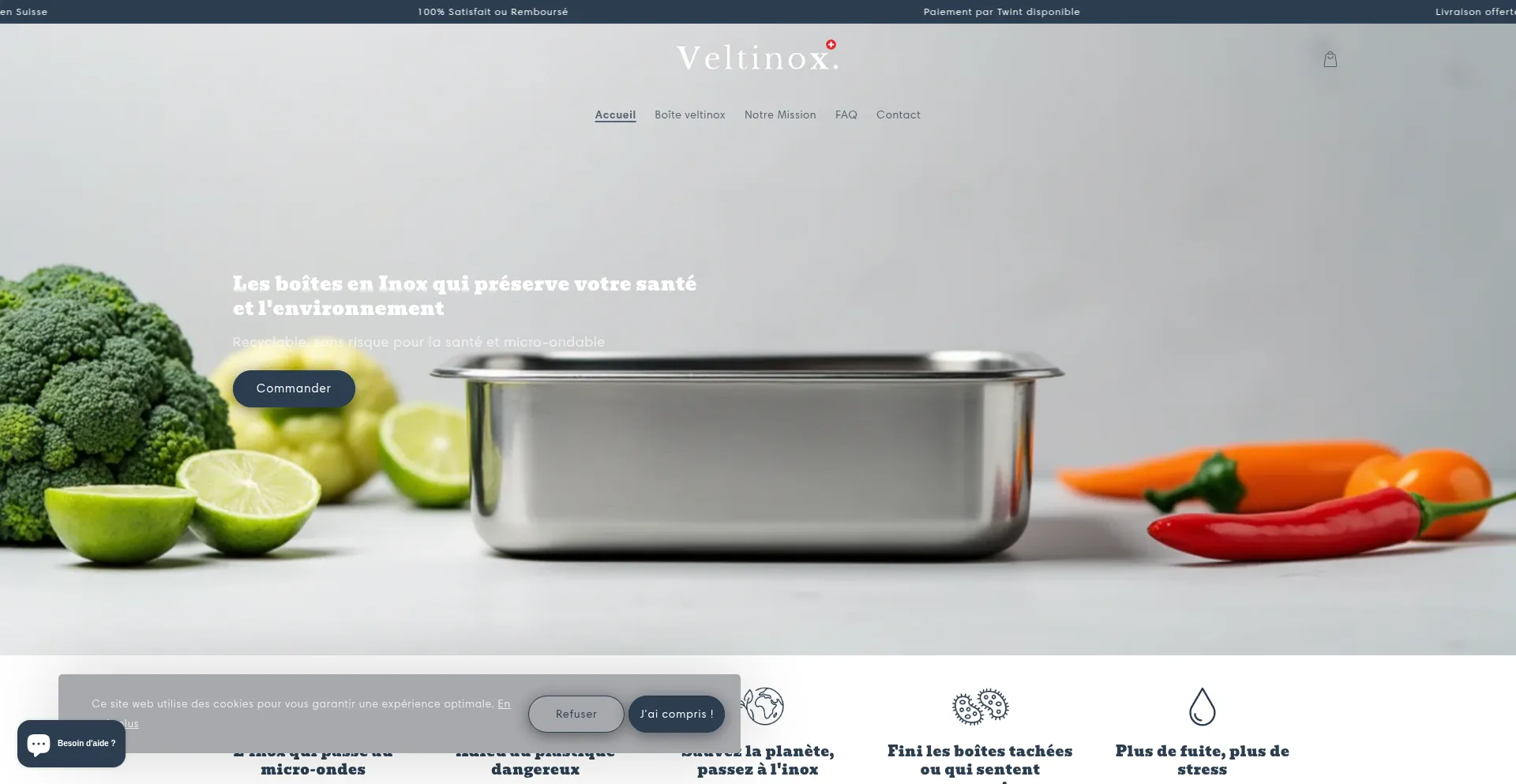 Website screenshot of Veltinox.ch