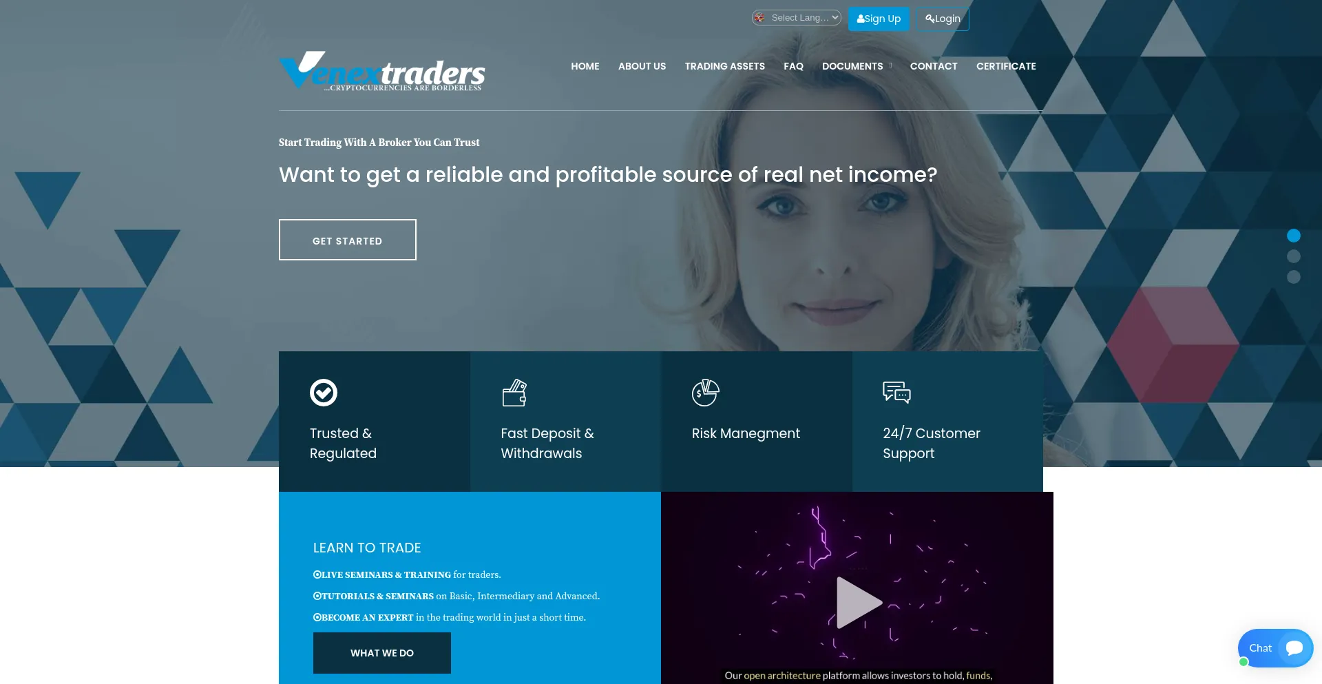 Website screenshot of Venextraders.org