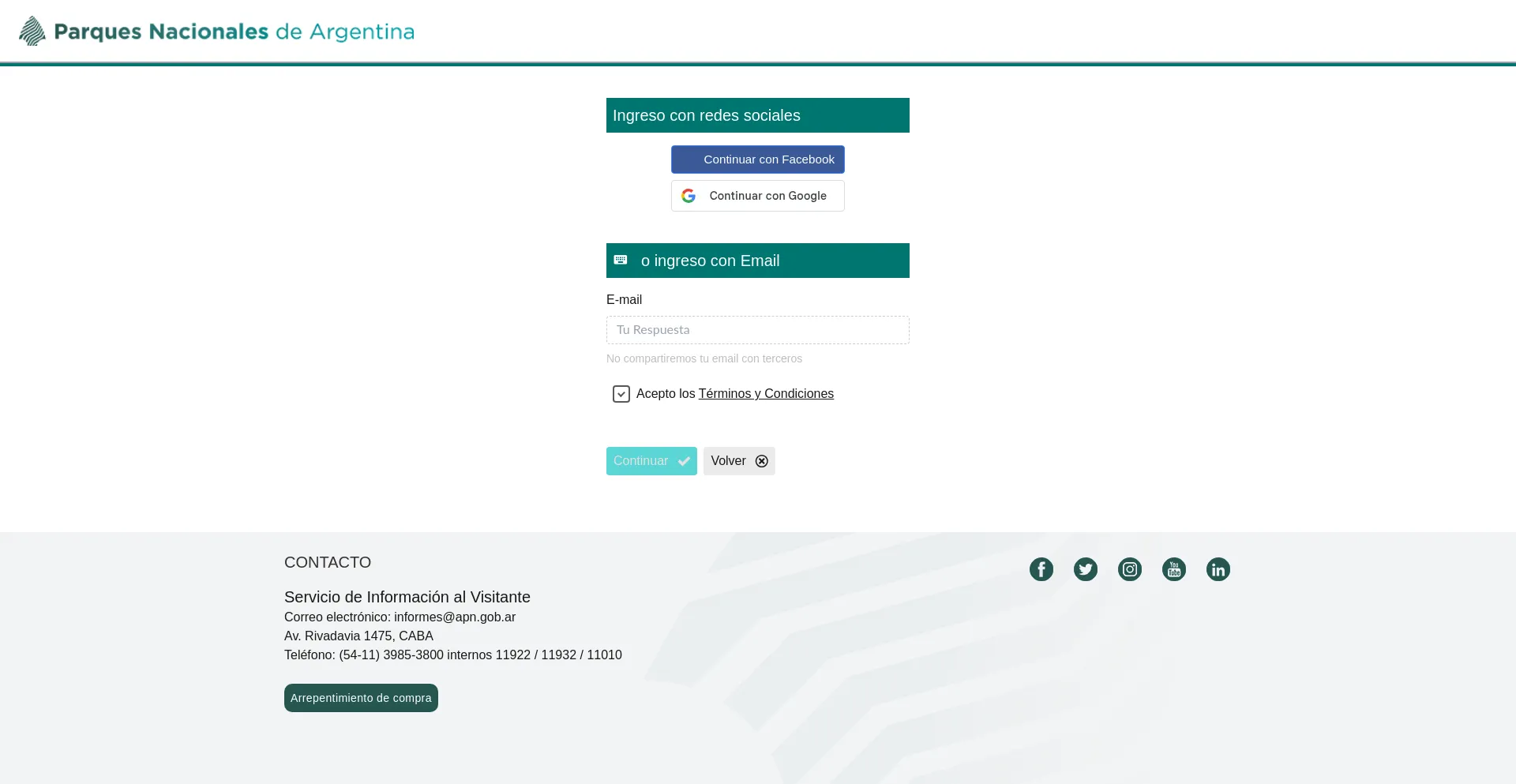 Website screenshot of Ventaweb.apn.gob.ar