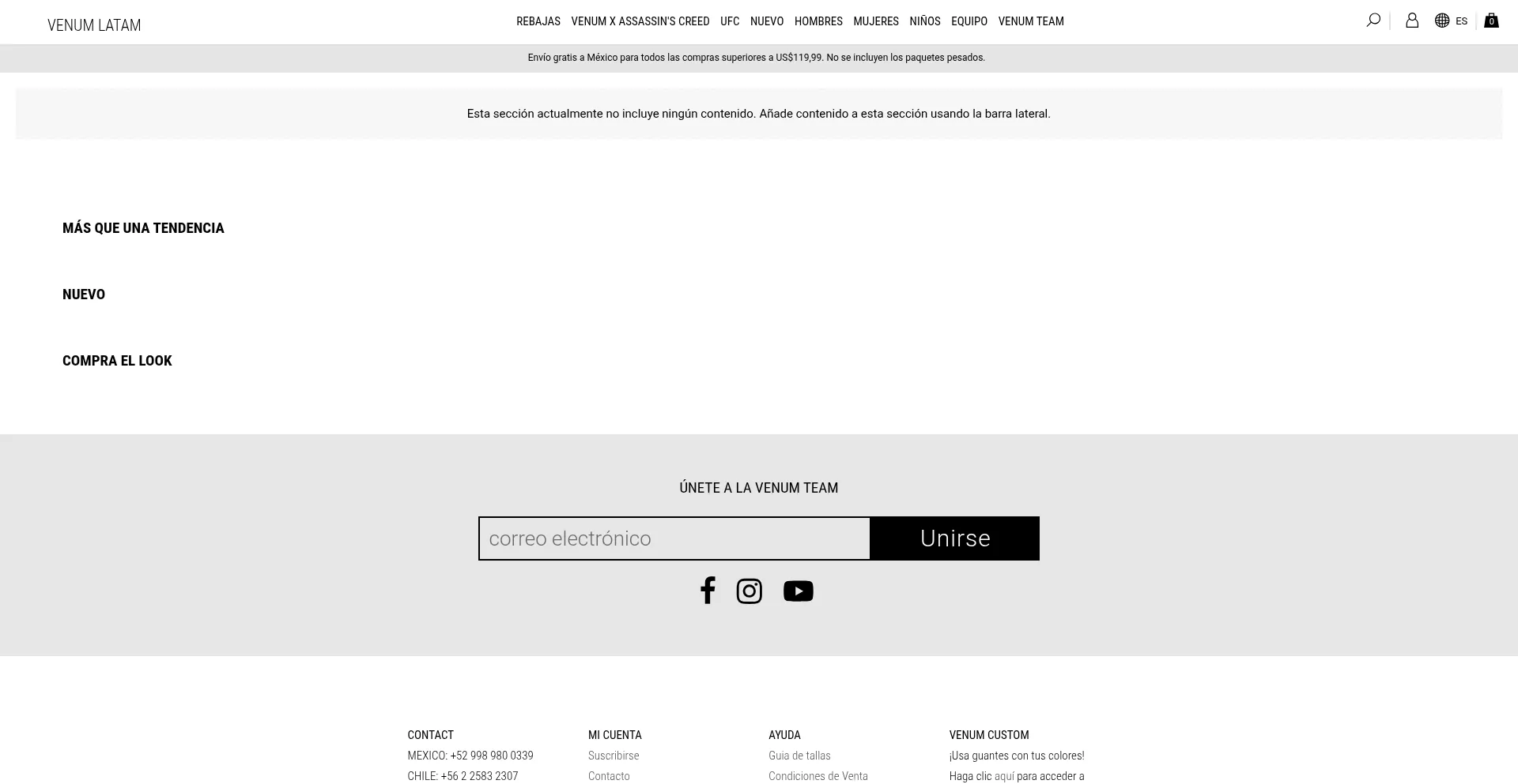 Website screenshot of Venum-latam.myshopify.com