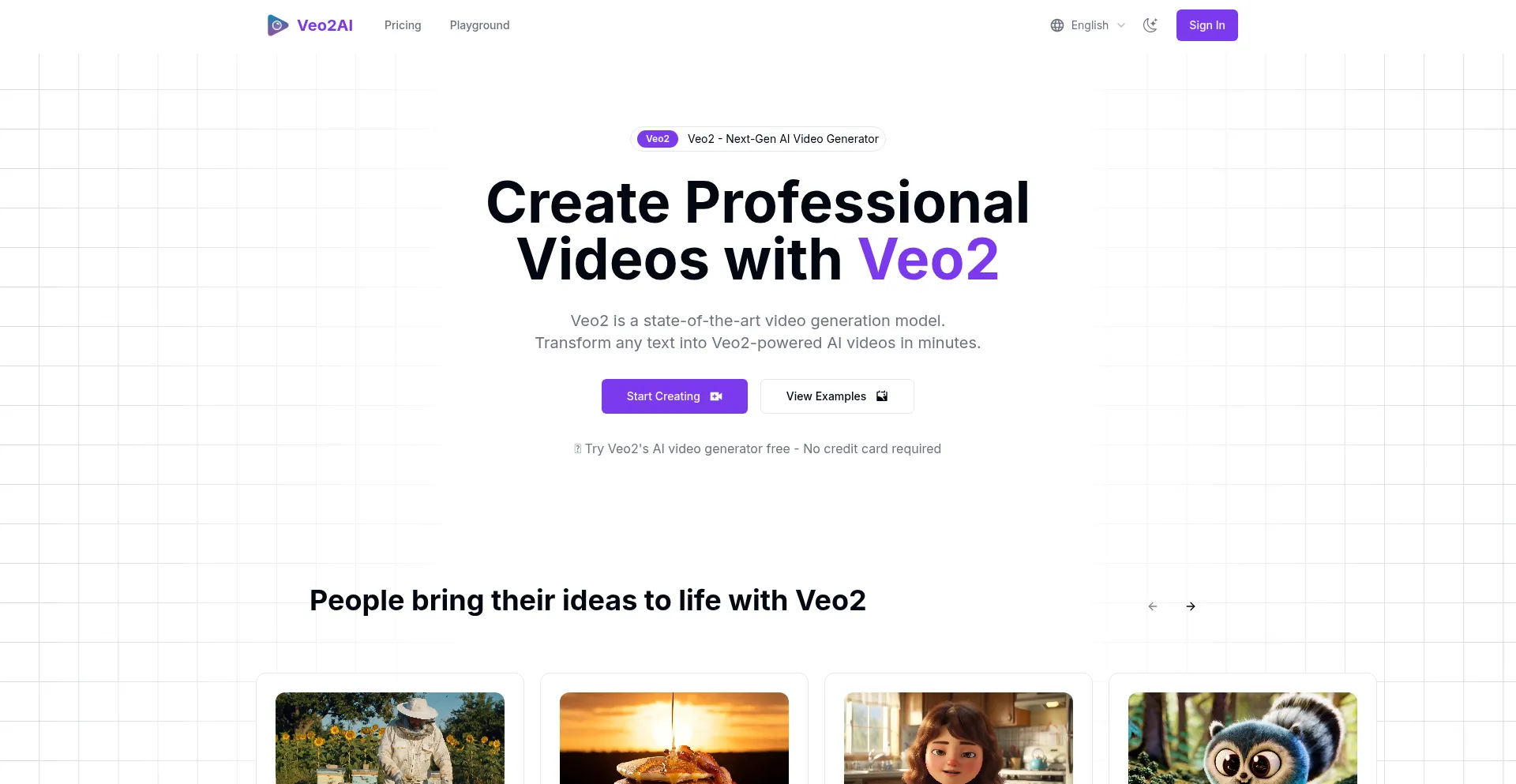 Website screenshot of Veo2ai.com