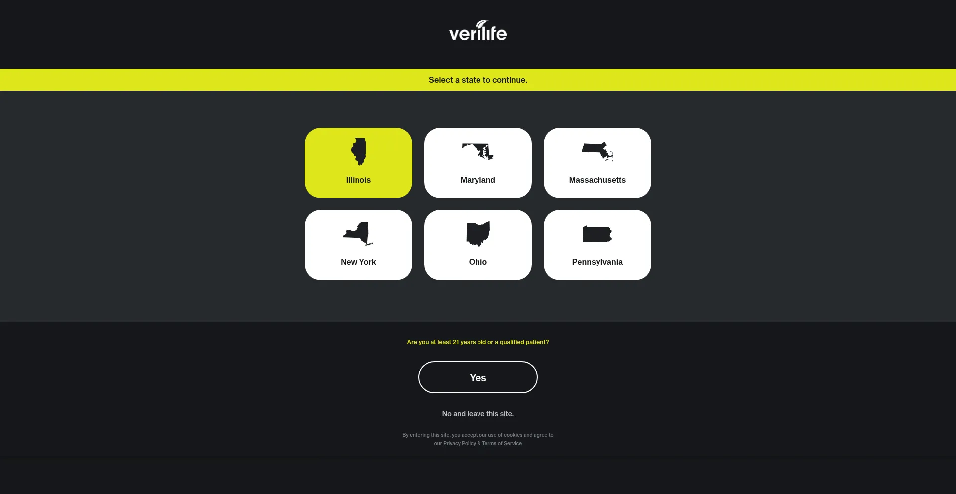 Website screenshot of Verilife.com