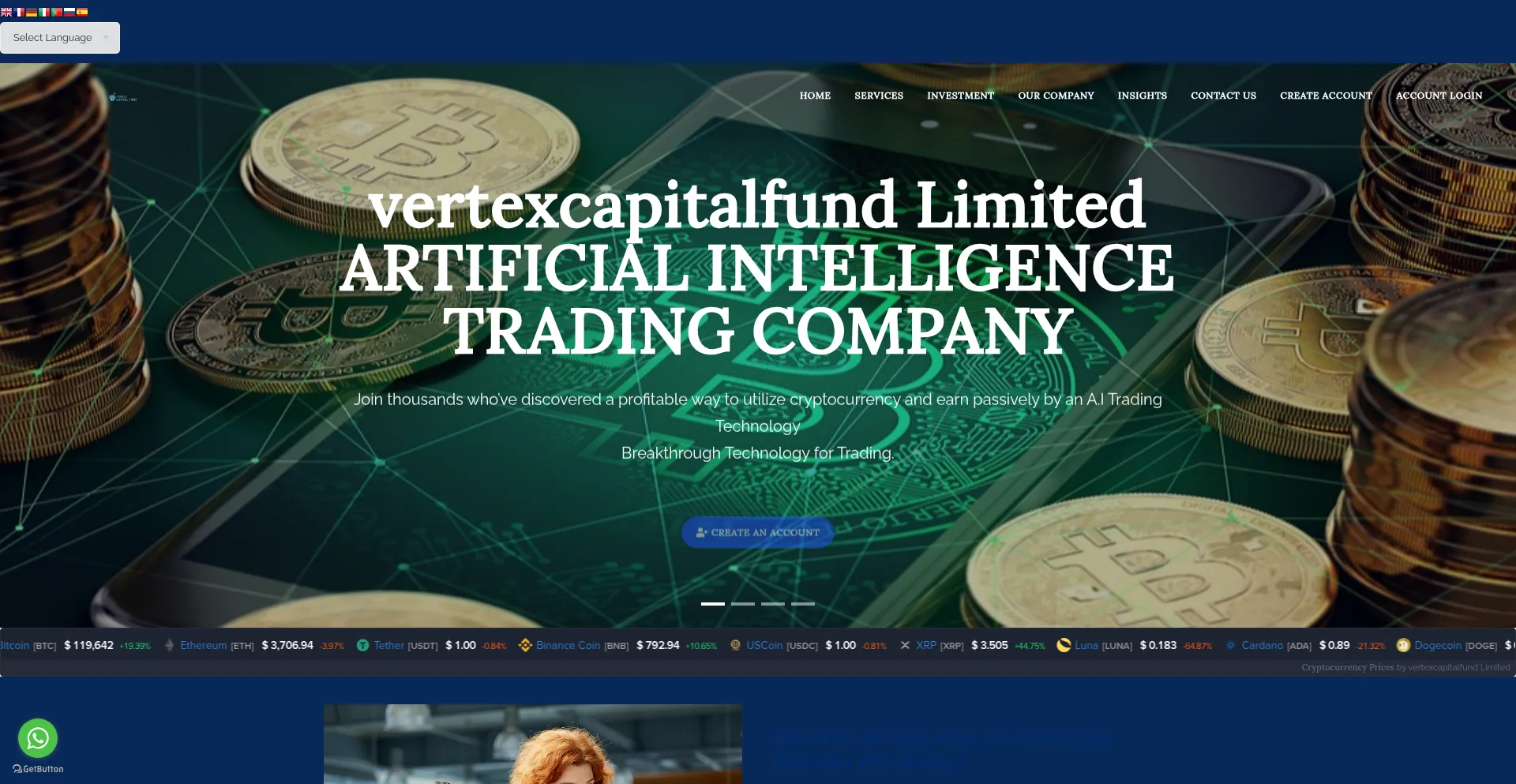 Website screenshot of Vertexcapitalfund.com