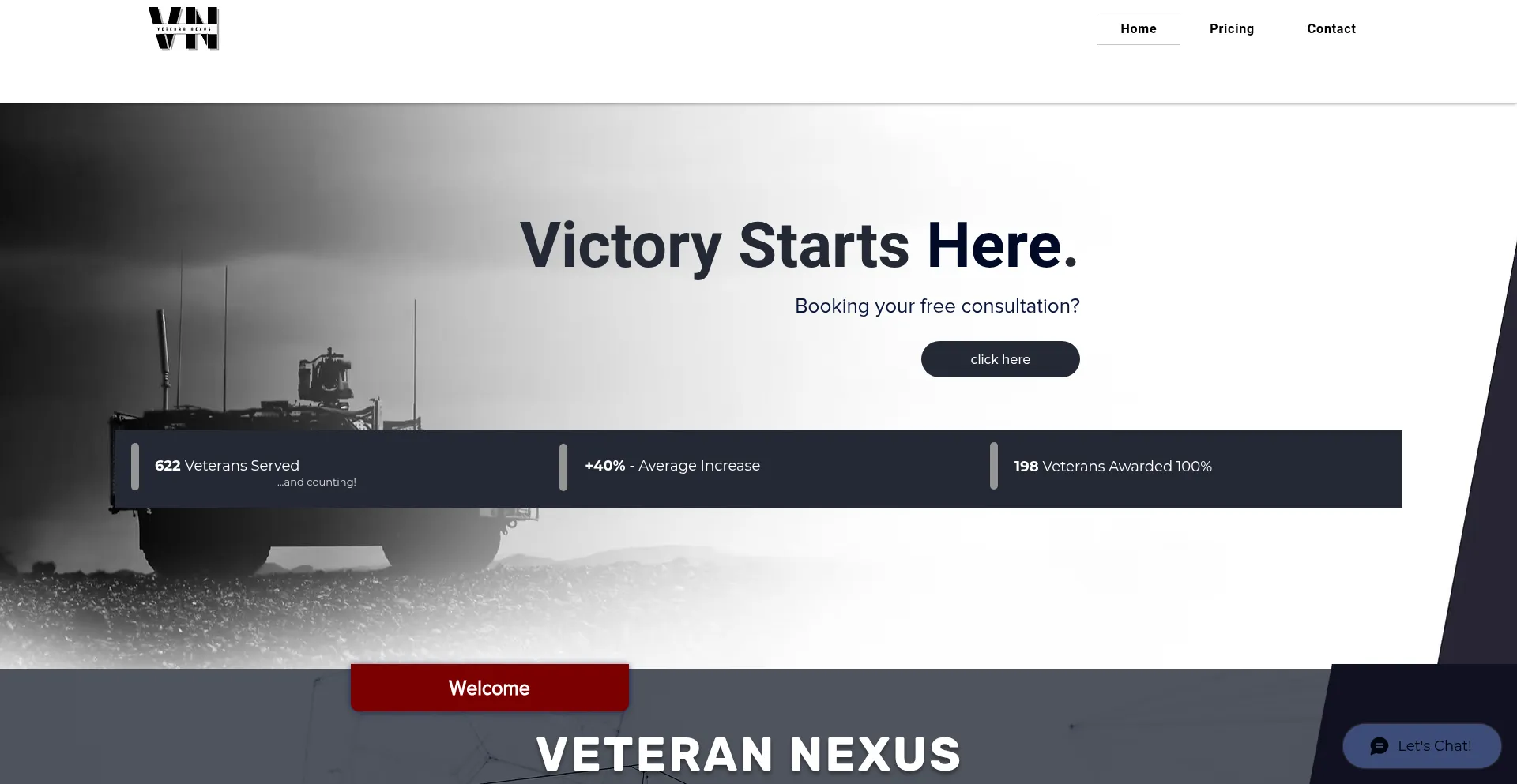 Website screenshot of Veterannexus.org