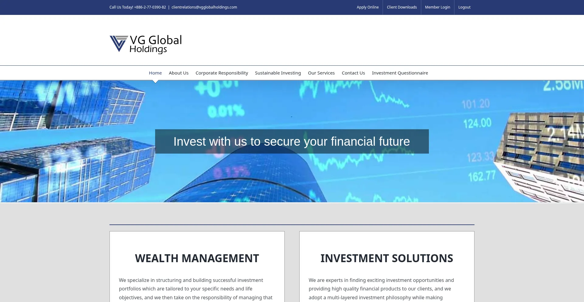 Website screenshot of Vgglobalholdings.com