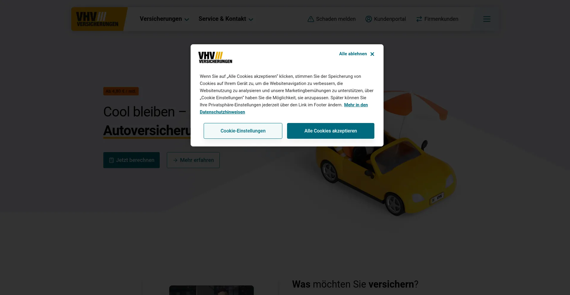 Website screenshot of Vhv.de