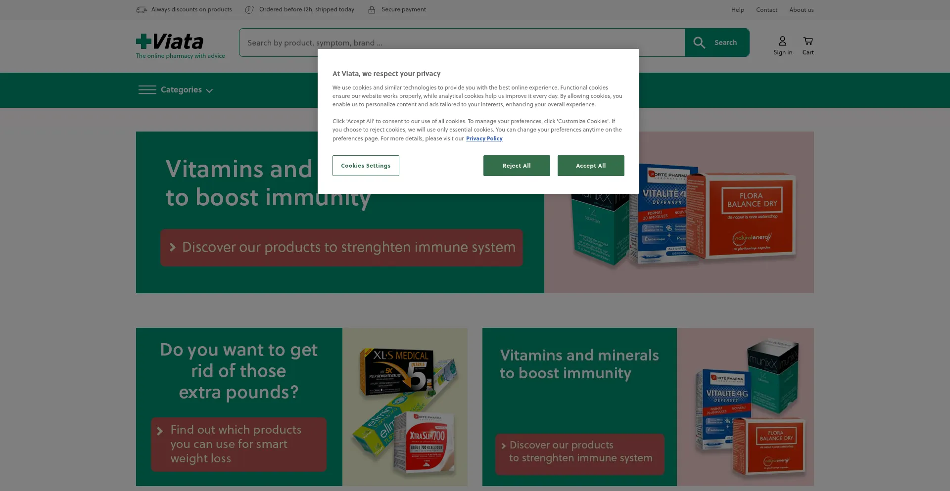 Website screenshot of Viata-shop.com