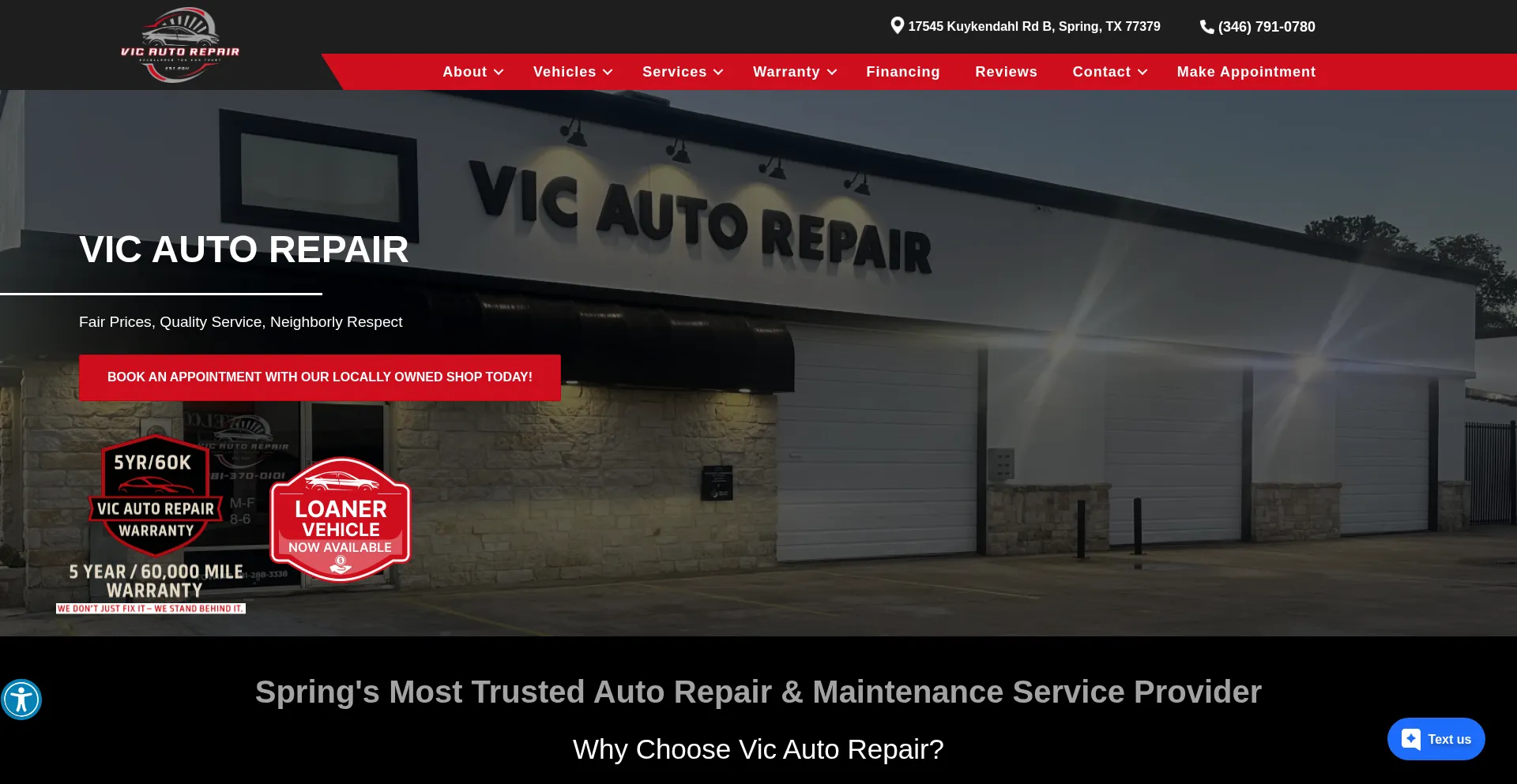 Website screenshot of Vicautoservices.com