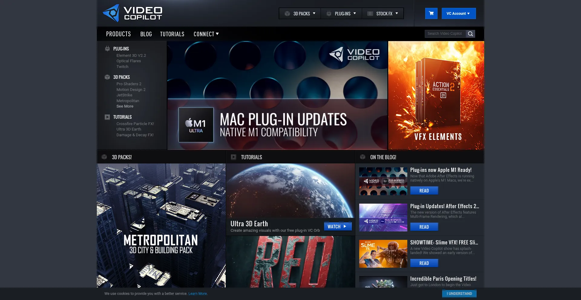 Website screenshot of Videocopilot.net