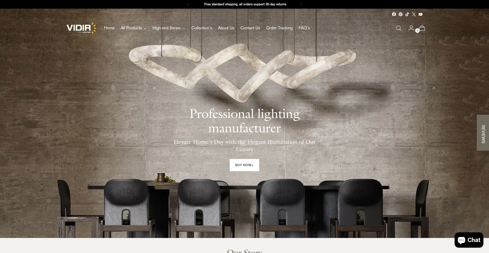 Website screenshot of Vidirlighting.com