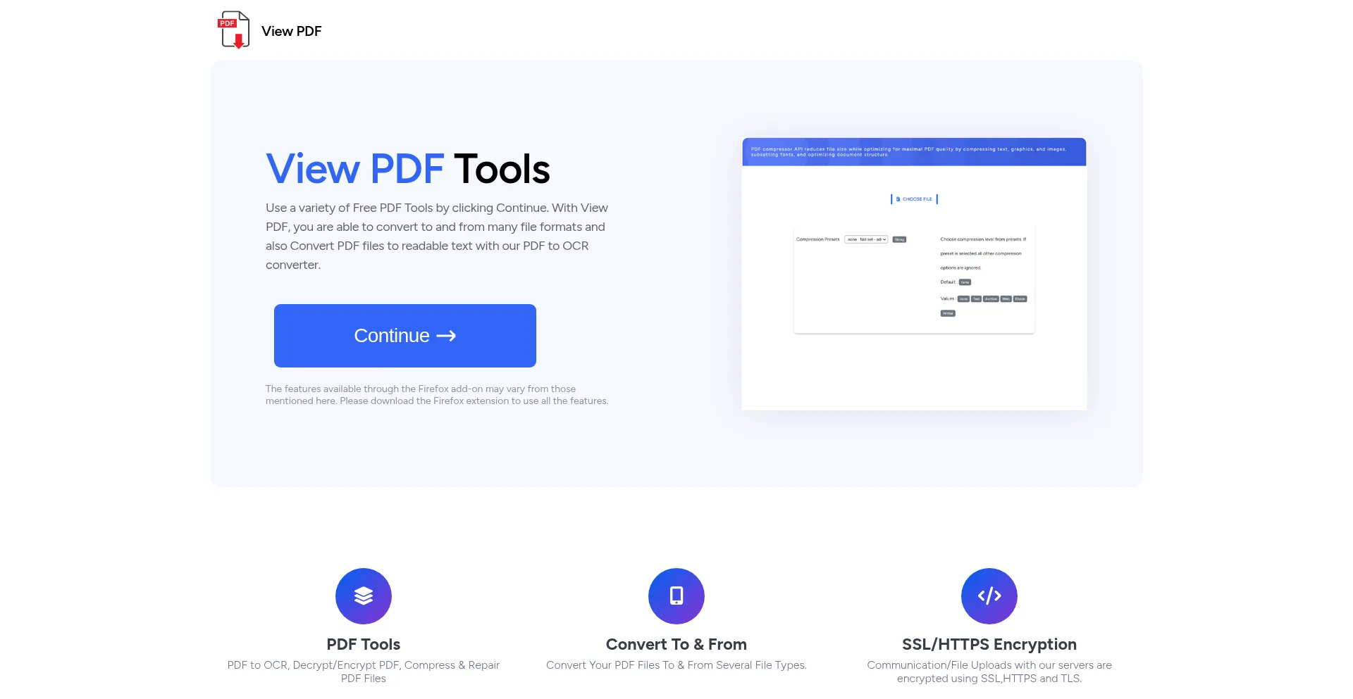 Website screenshot of Viewpdf.org