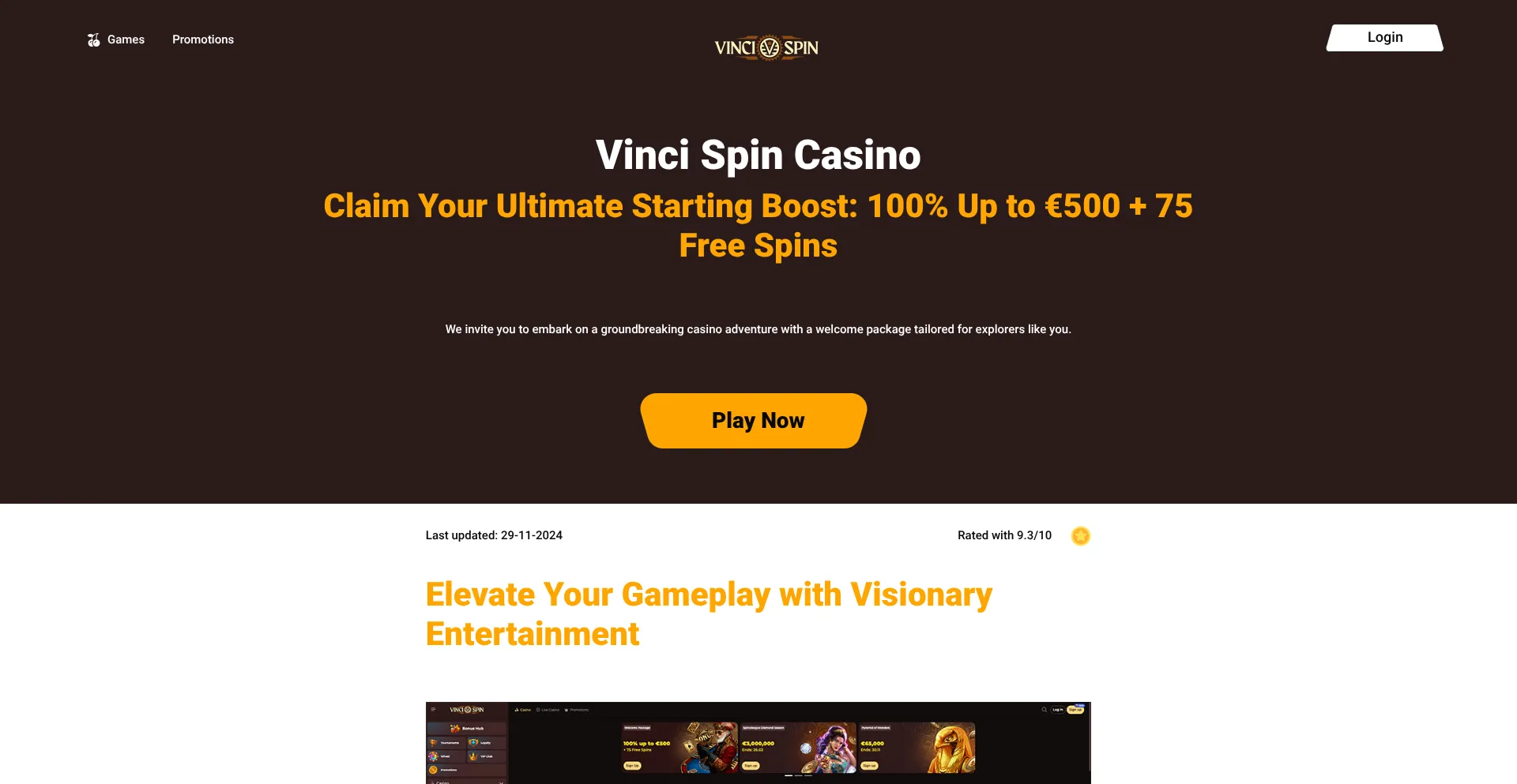 Website screenshot of Vinci-spin.com