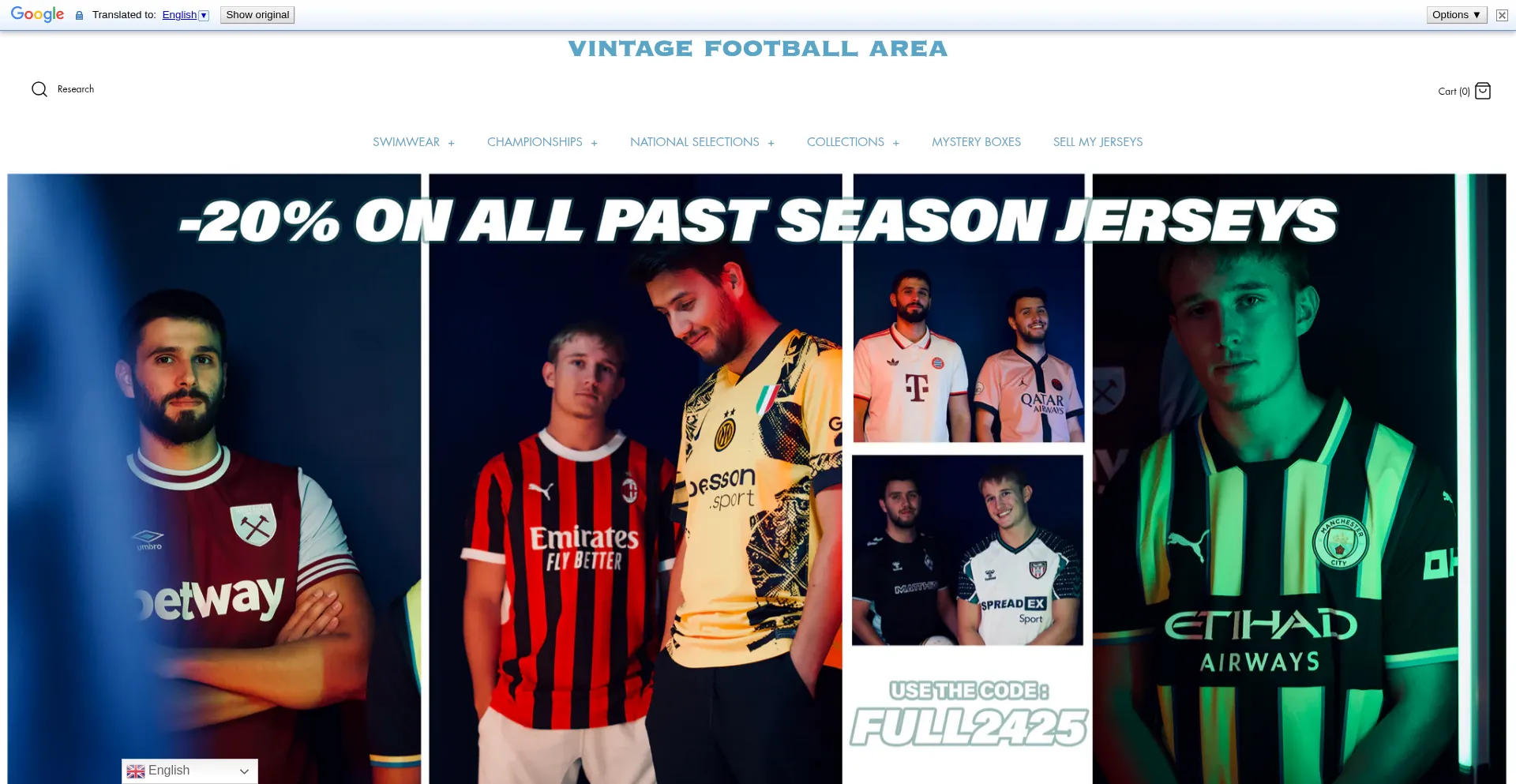 Website screenshot of Vintagefootballarea.com