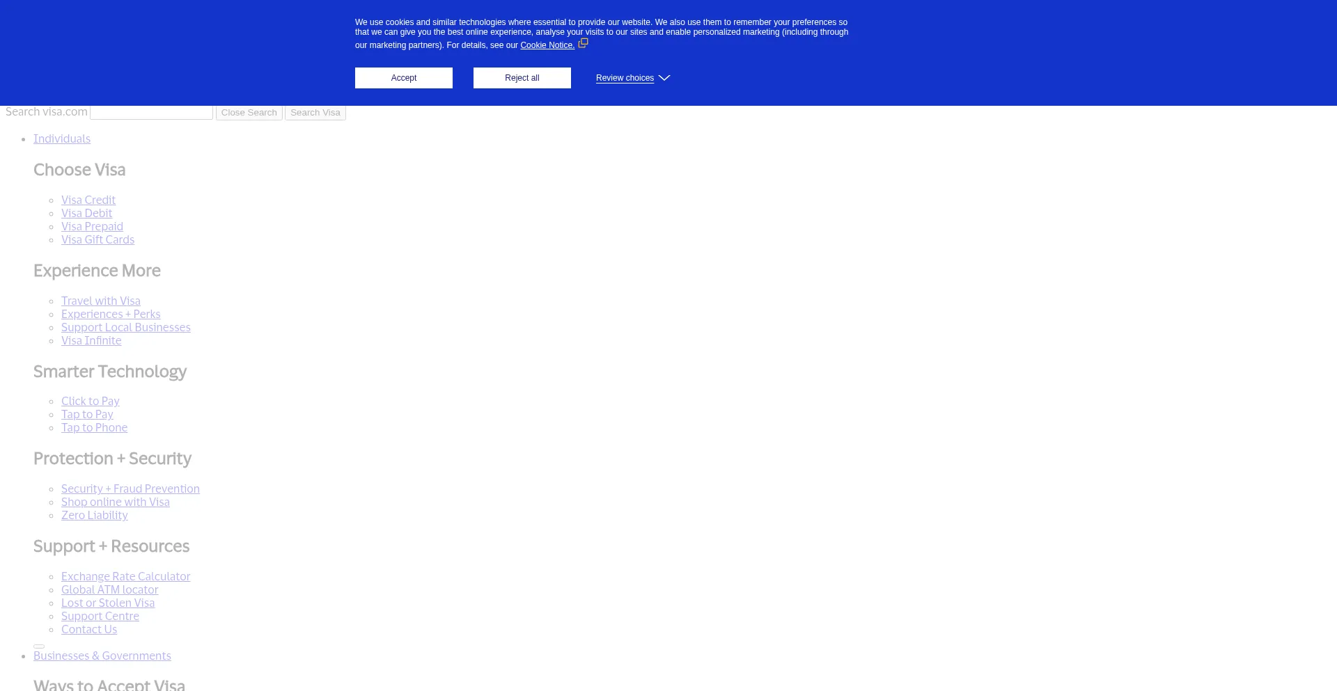 Website screenshot of Visa.com.au
