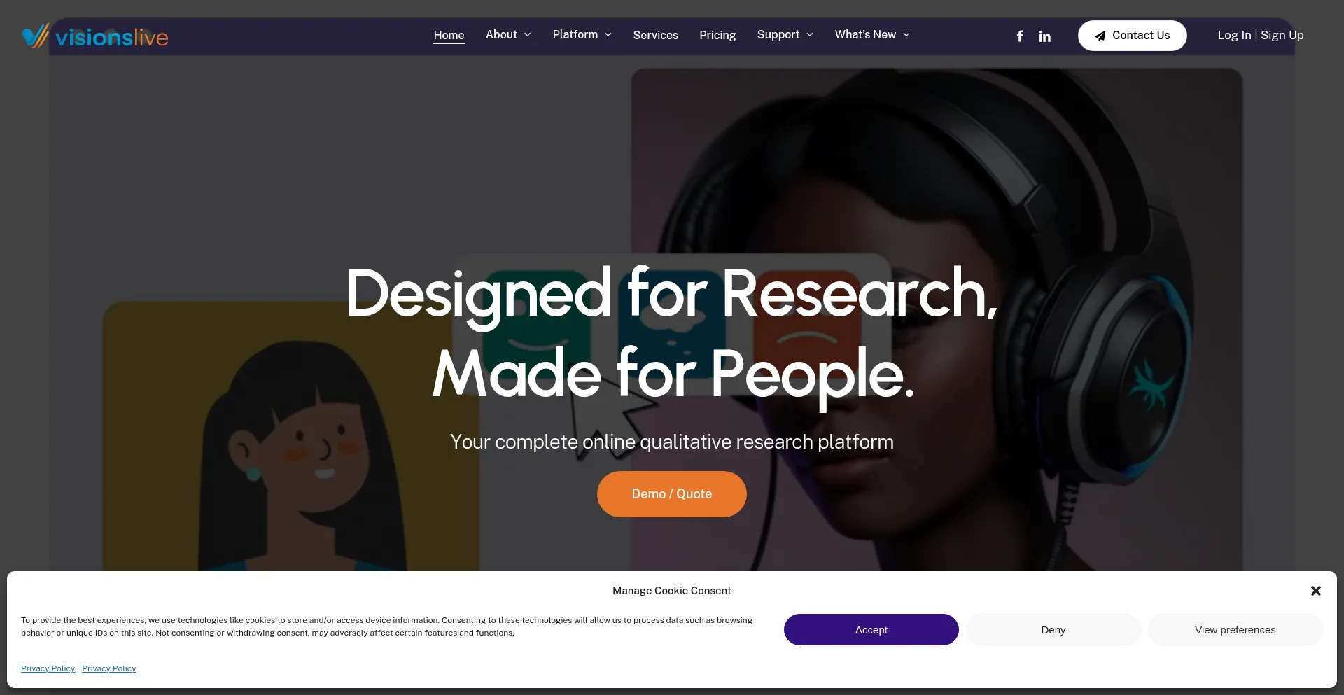 Website screenshot of Visionslive.com