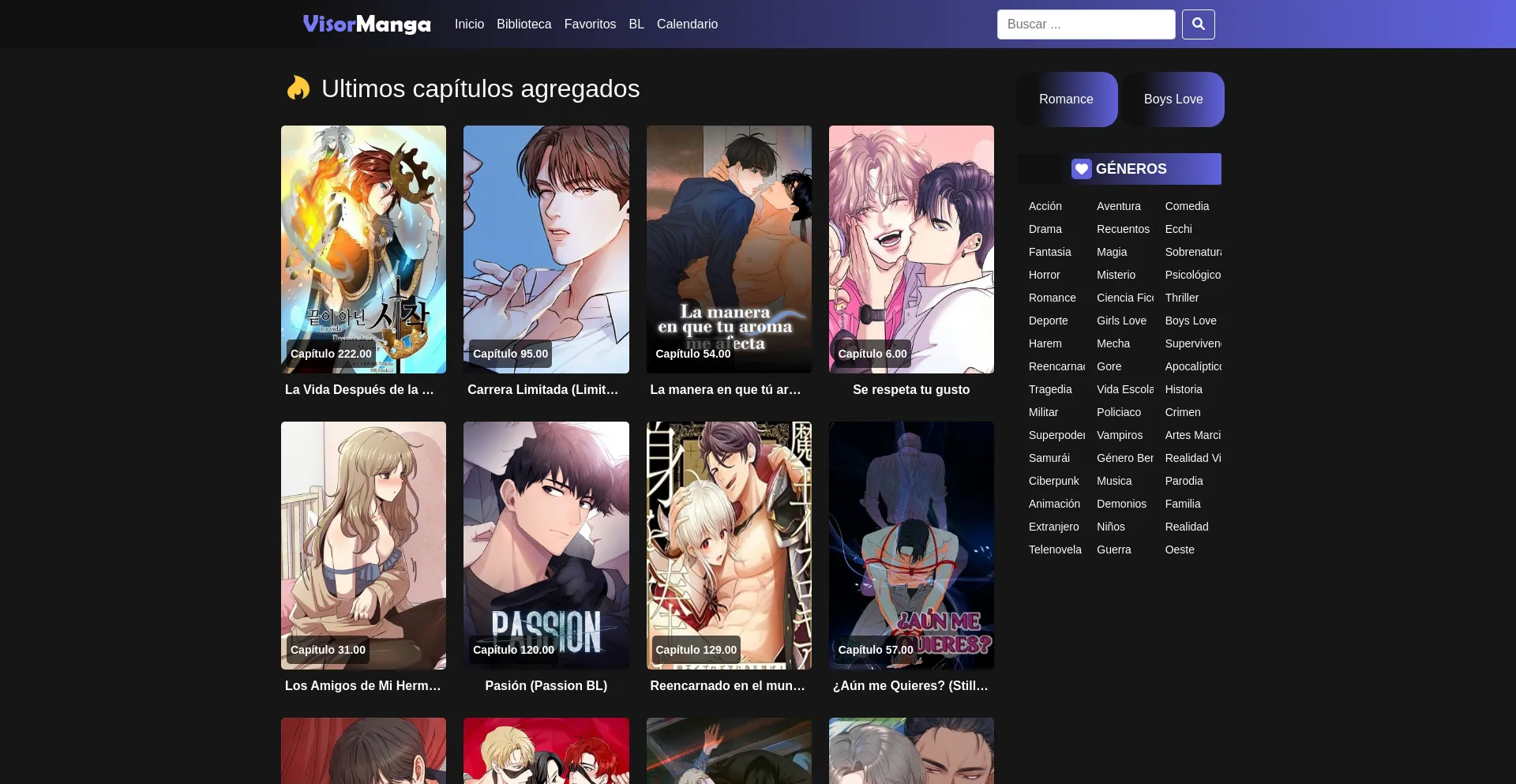 Website screenshot of Visormanga.com