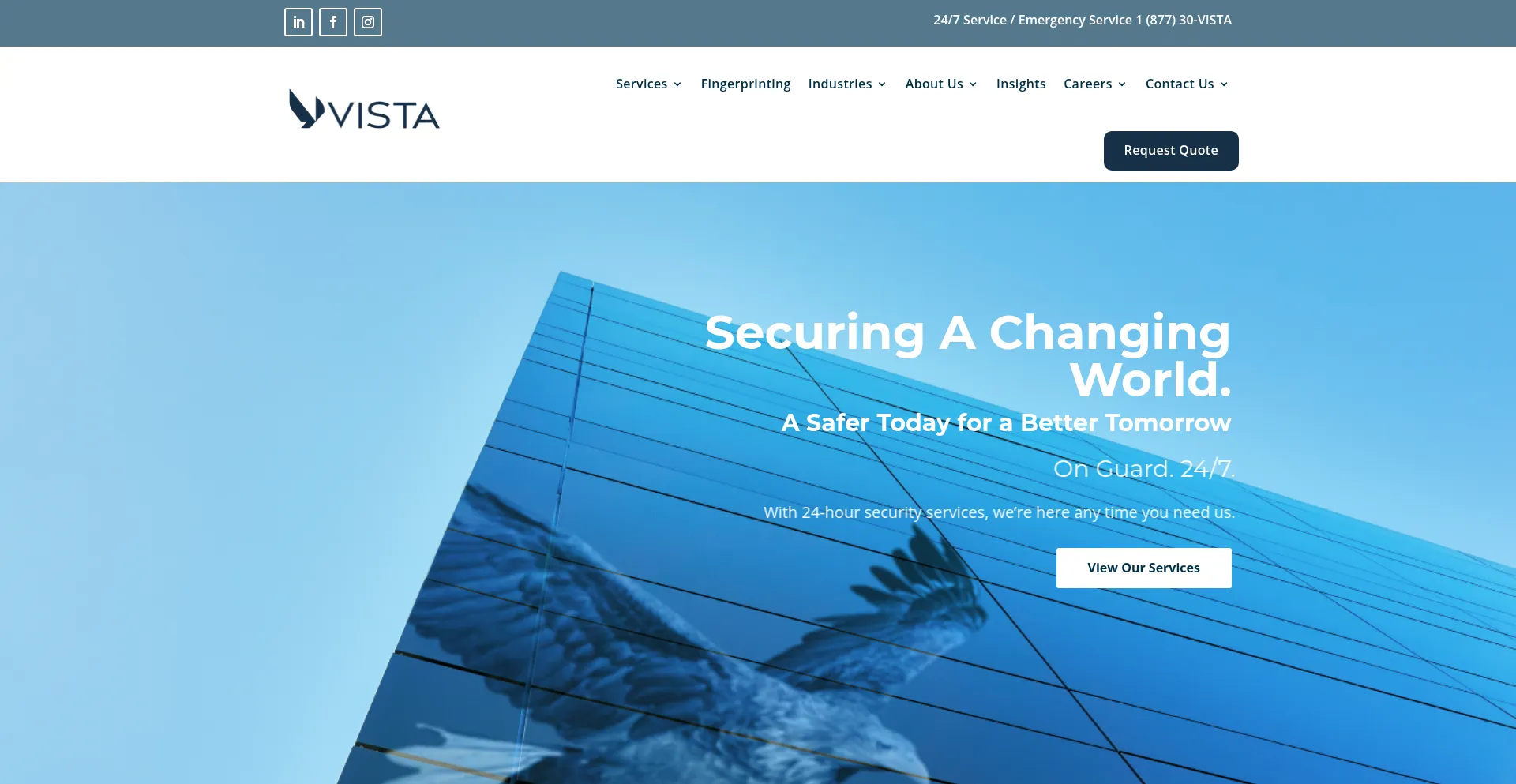 Website screenshot of Vistasecurity.com