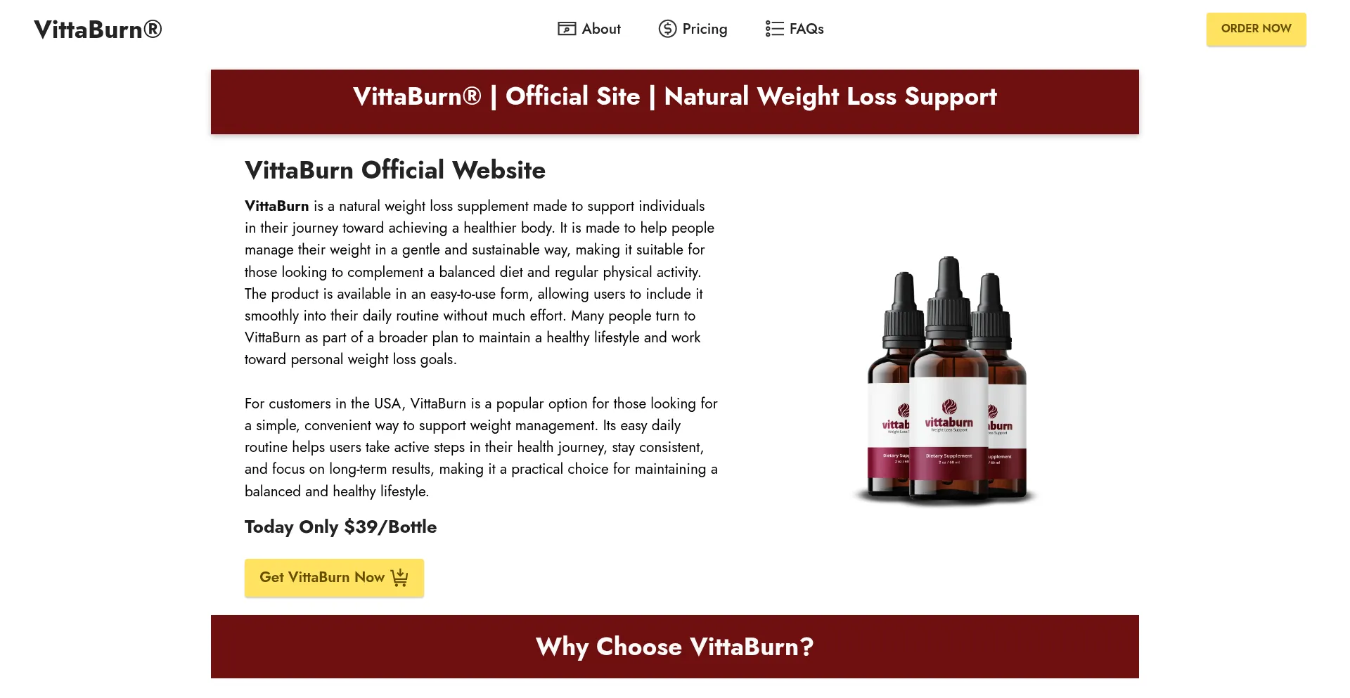 Website screenshot of Vittaburn-usa.us