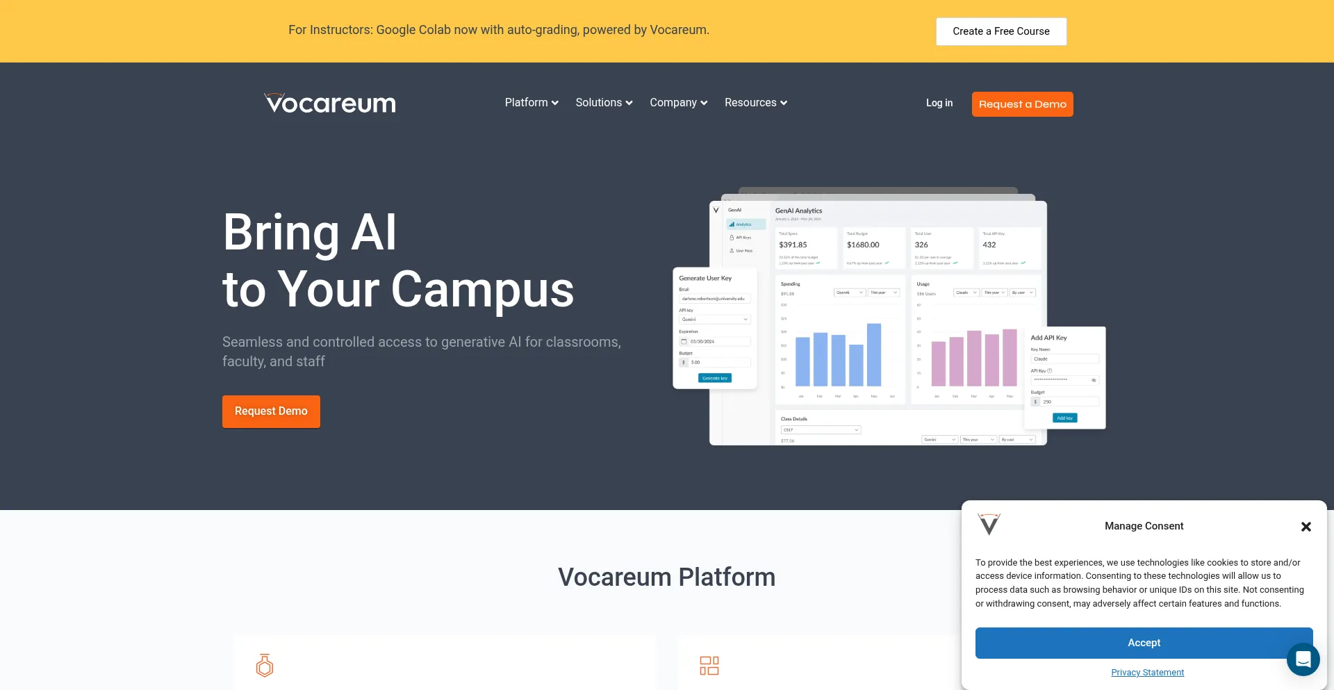 Website screenshot of Vocareum.com