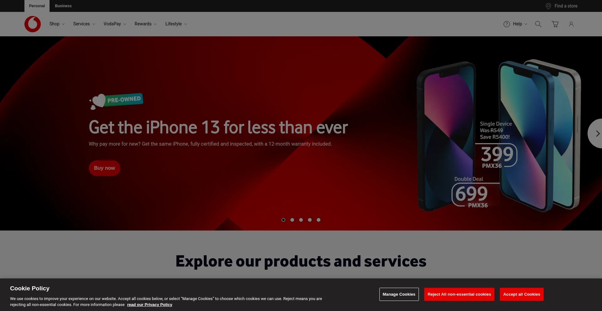Website screenshot of Vodacom.co.za