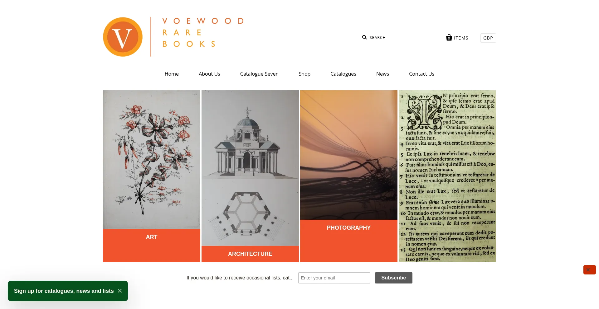 Website screenshot of Voewoodrarebooks.com