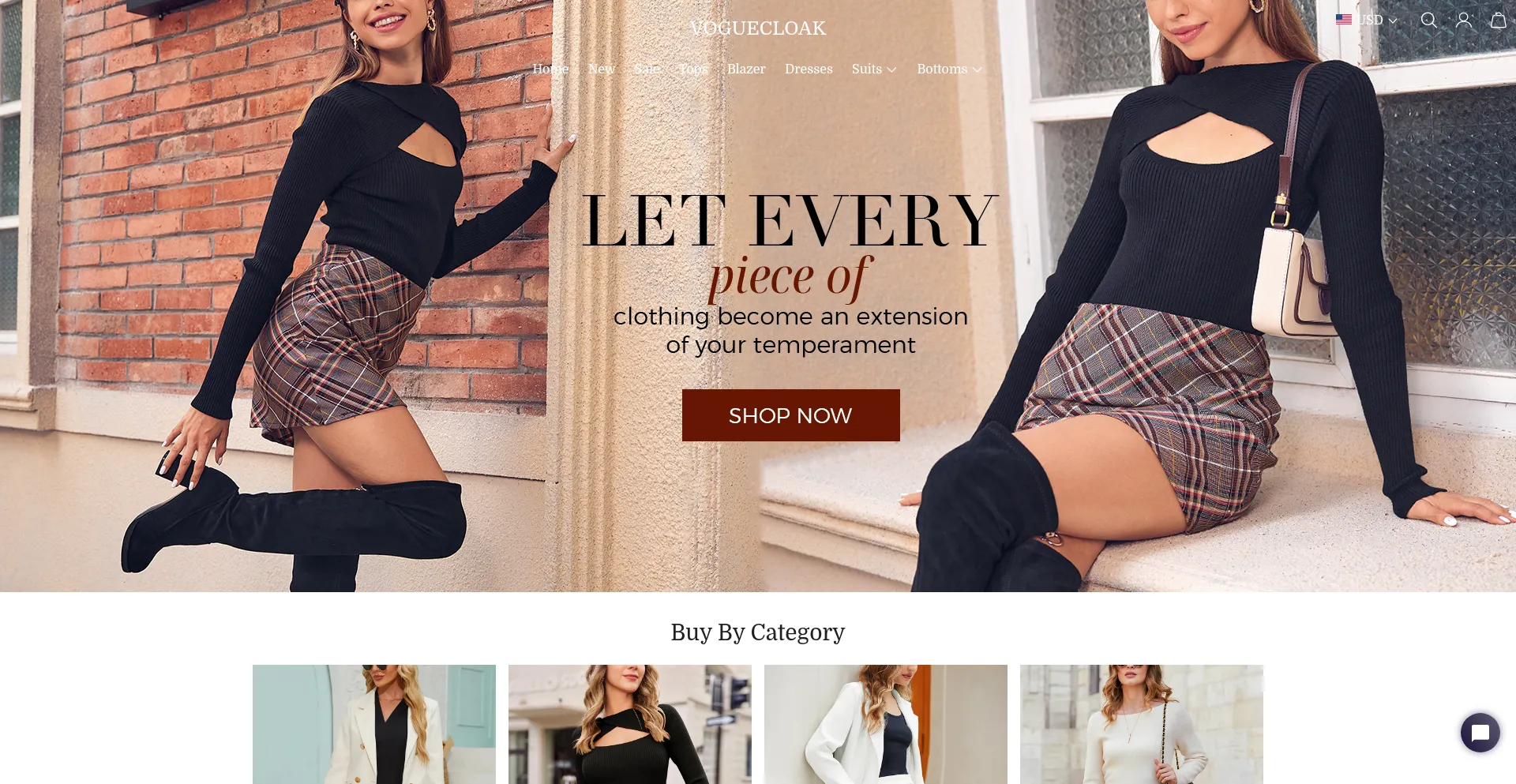 Website screenshot of Voguecloak.com