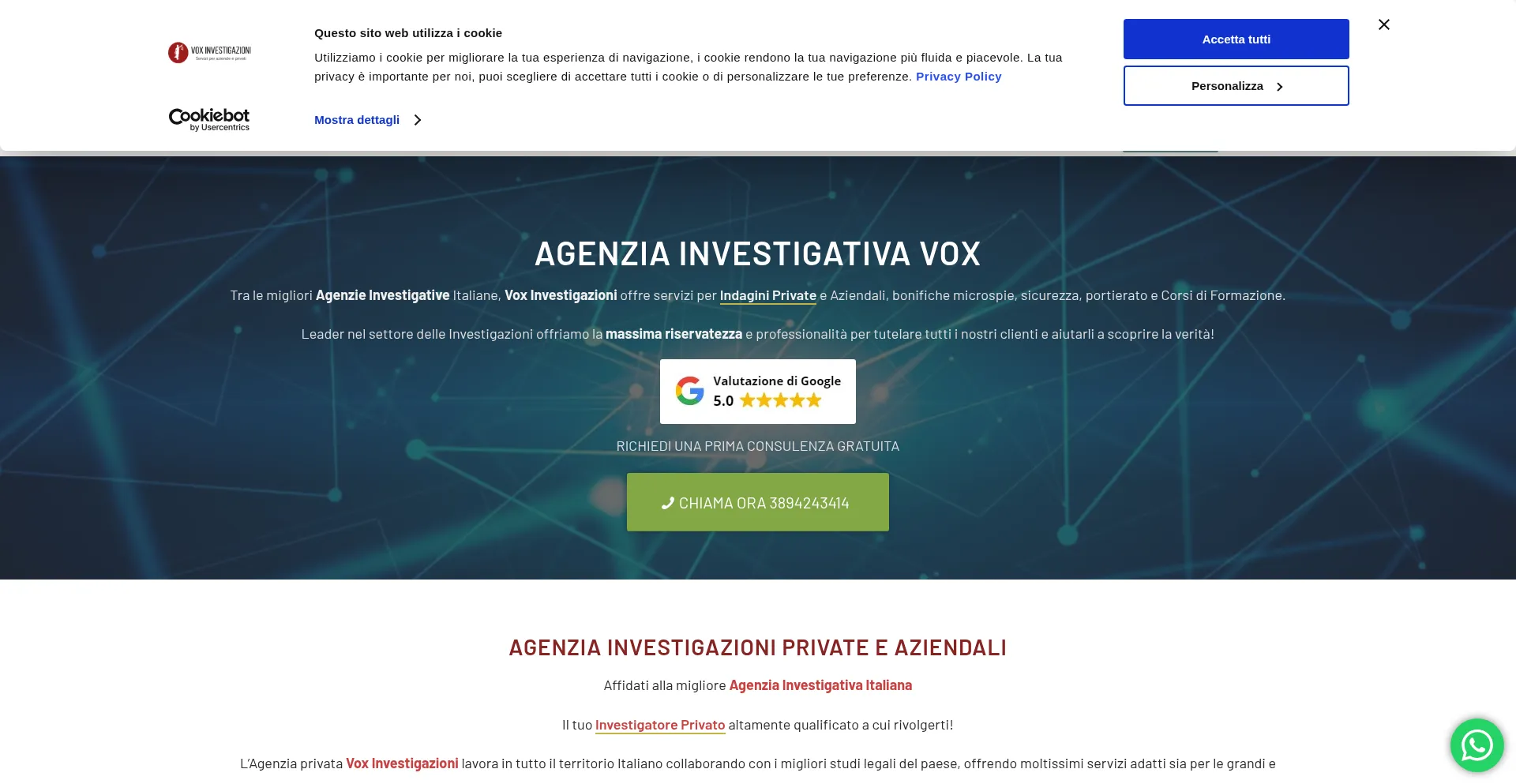 Website screenshot of Voxinvestigazioni.it