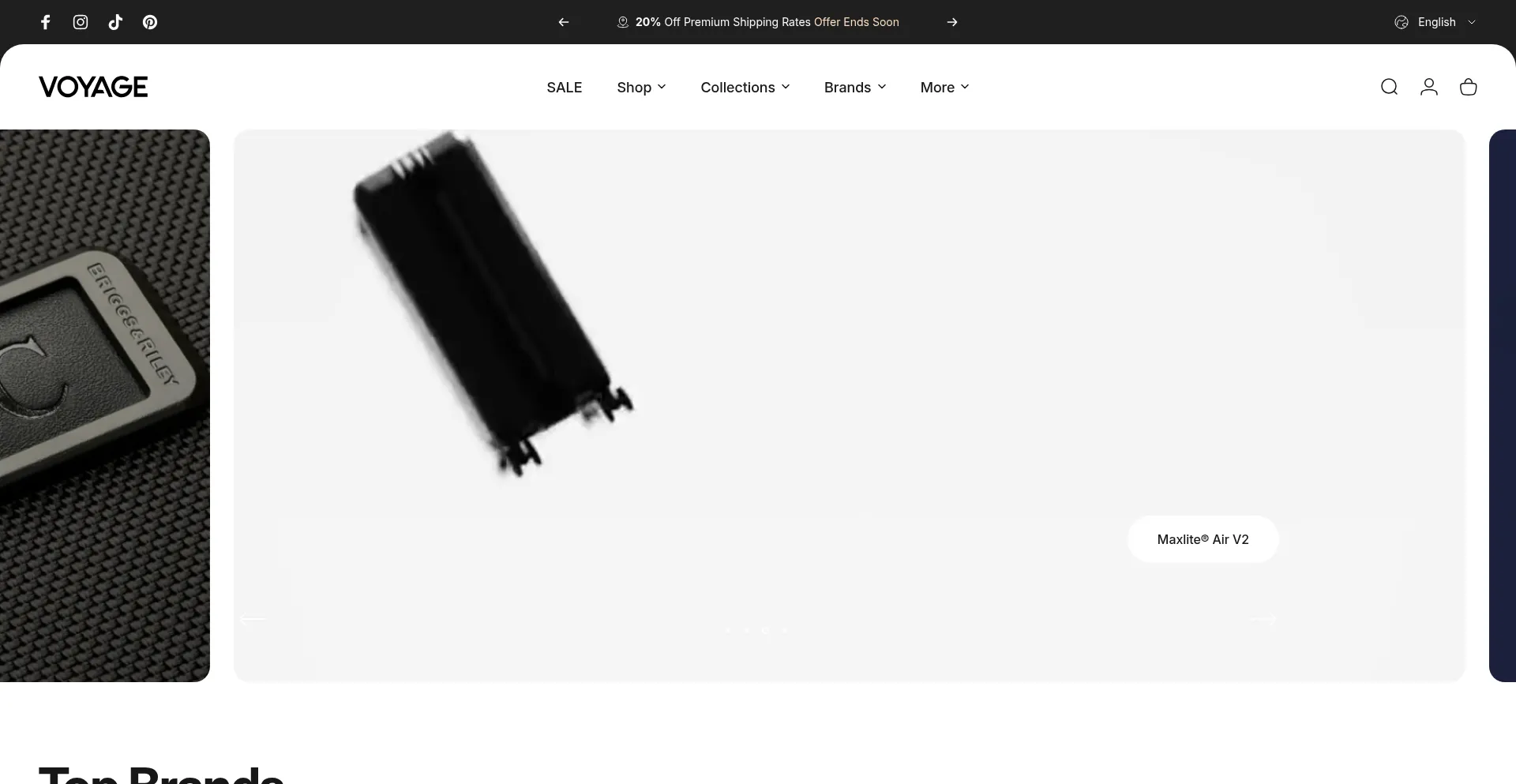 Website screenshot of Voyageluggage.com
